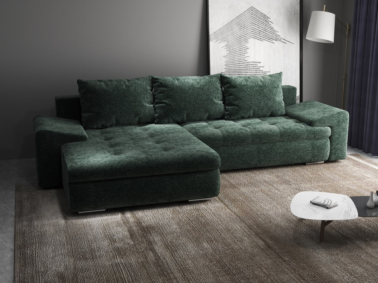 Colțar extensibil dumonde cu ladă de depozitare si sezut confortabil din spuma HR, Leonardo Euphoria Verde 260x185 cm Fabrica