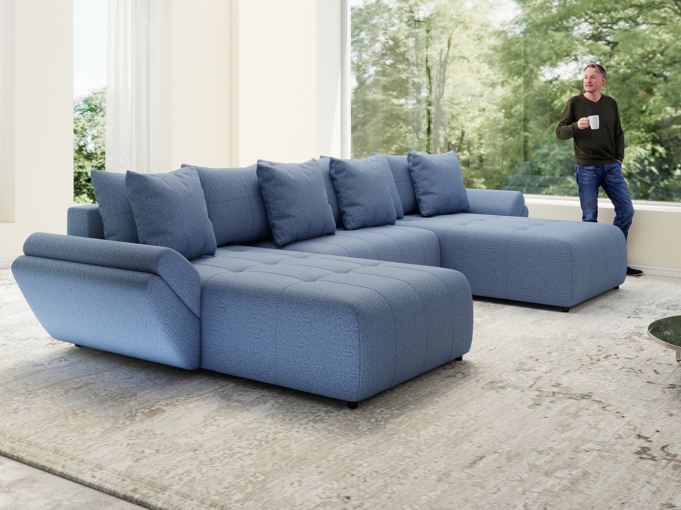 Colțar extensibil dumonde cu ladă de depozitare Berlin U Enjoy Blue 400x185 cm