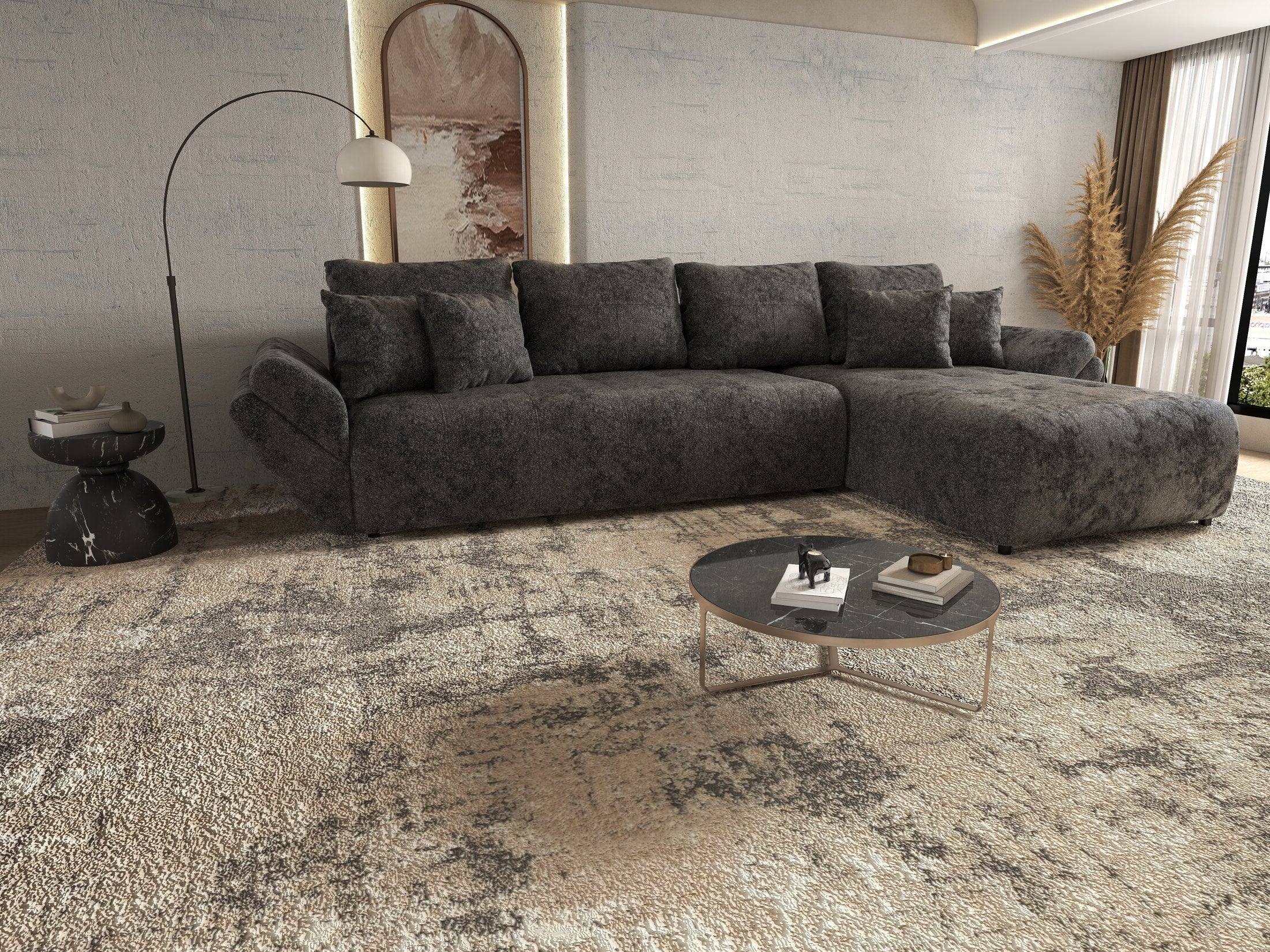 Colțar extensibil dumonde cu ladă de depozitare si sezut confortabil din spuma HR, Berlin XL Euphoria Negru 350x185 cm II