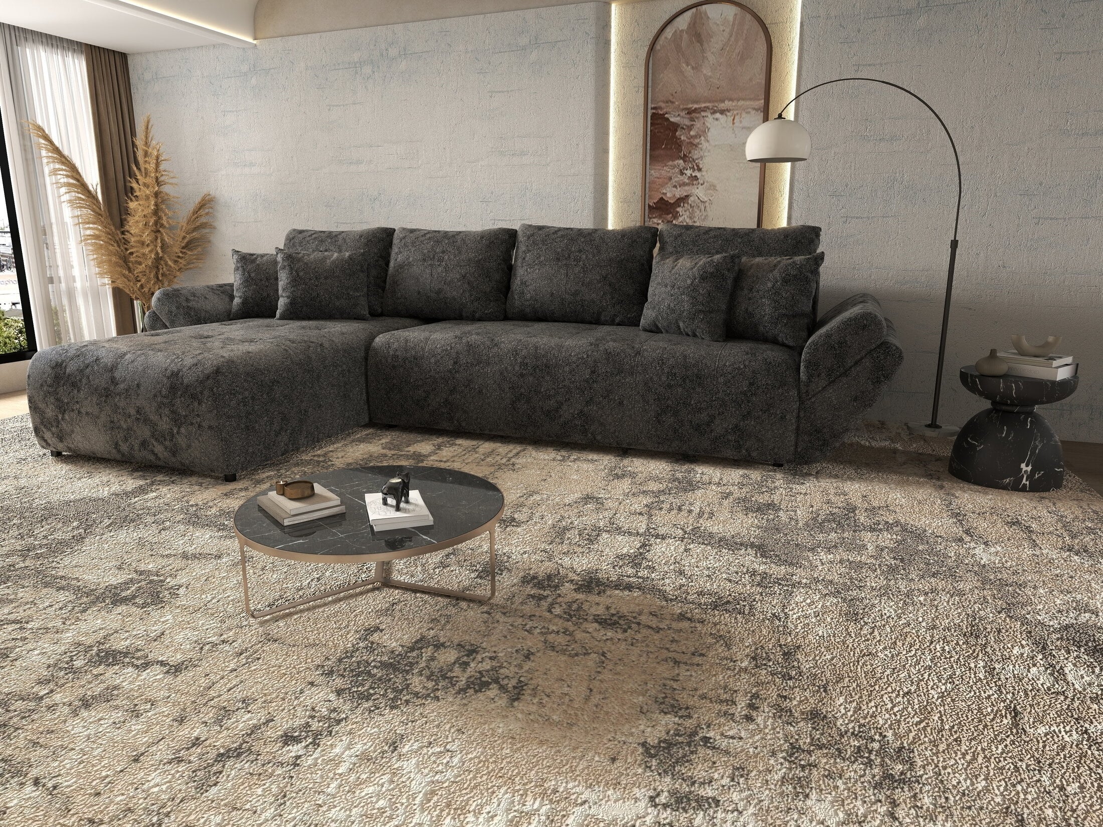 Colțar extensibil dumonde cu ladă de depozitare si sezut confortabil din spuma HR, Berlin XL Euphoria Negru 350x185 cm