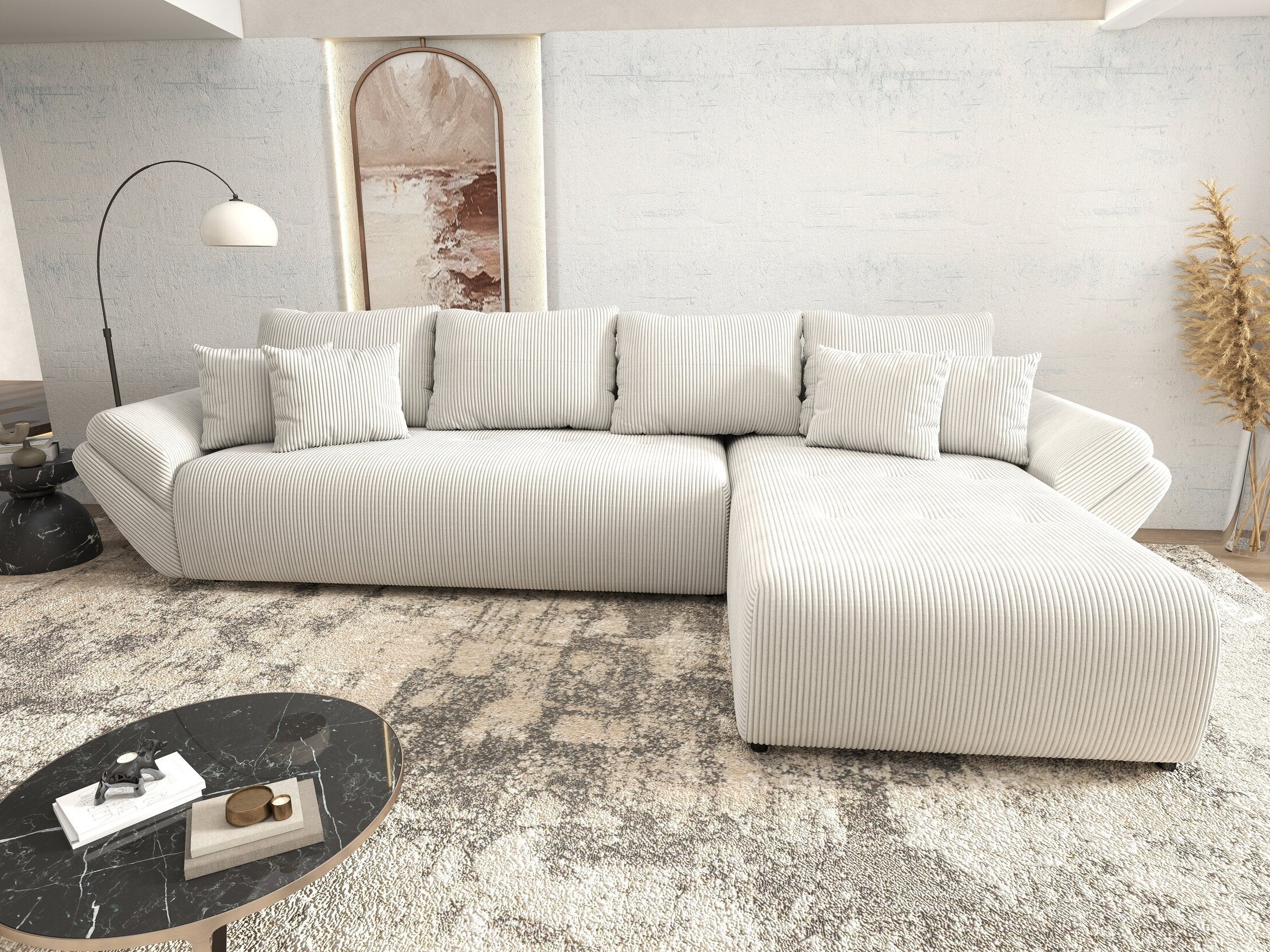 Colțar extensibil dumonde cu ladă de depozitare si sezut confortabil din spuma HR, Berlin XL Zoom Crem 350x185 cm II