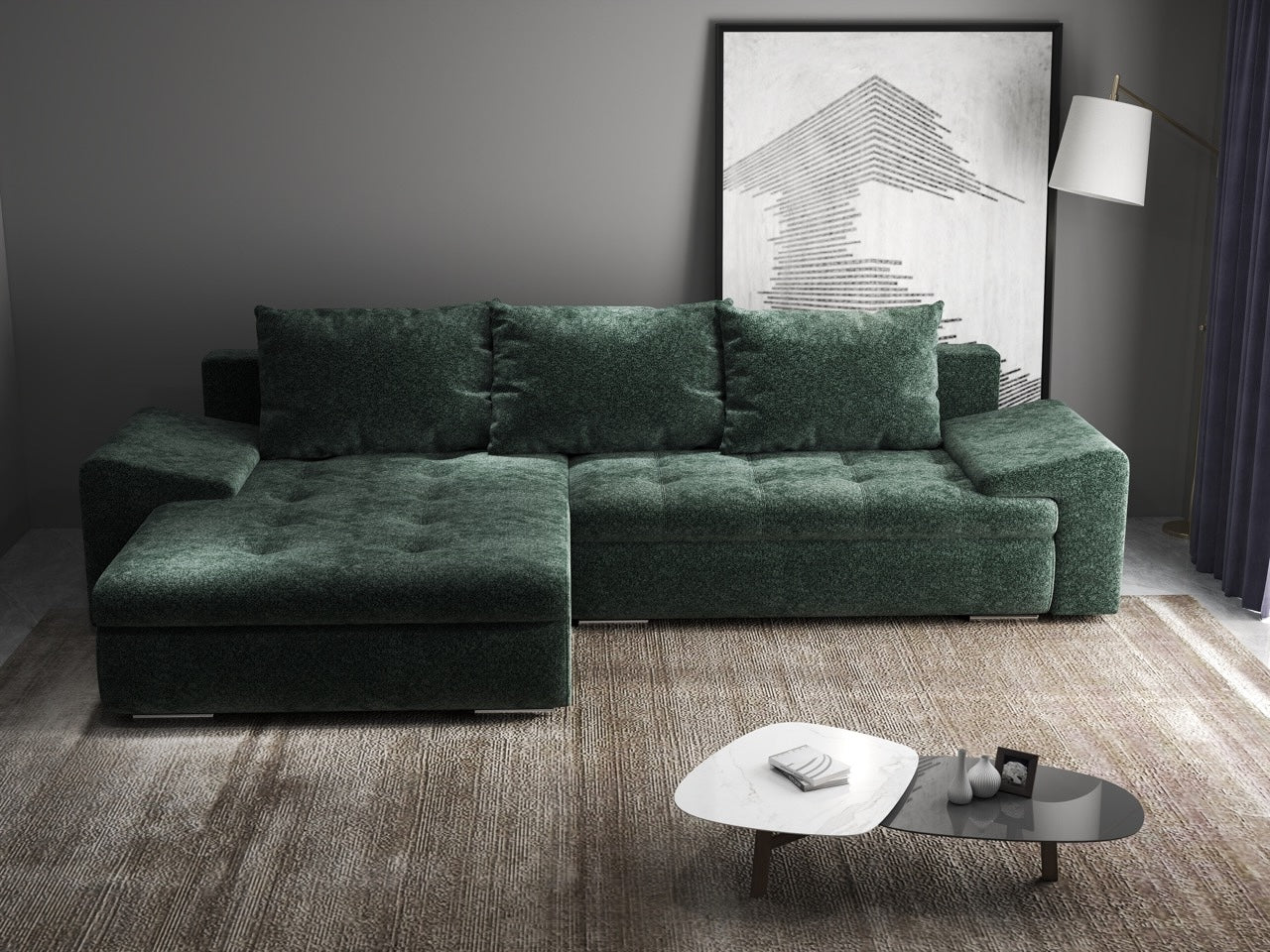 Colțar extensibil dumonde cu ladă de depozitare si sezut confortabil din spuma HR, Leonardo Euphoria Verde 260x185 cm Fabrica