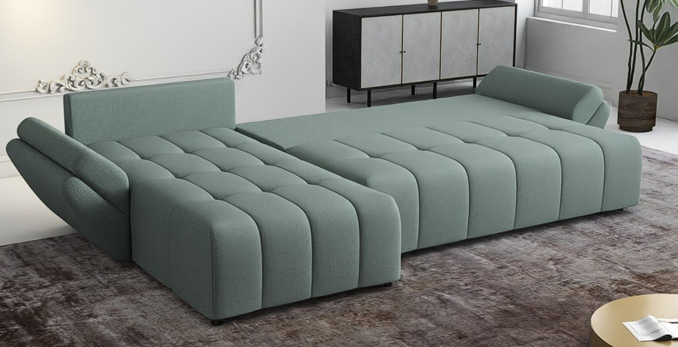 Colțar extensibil dumonde cu ladă de depozitare si sezut confortabil din spuma HR, Berlin XL Enjoy Mint 350x185 cm Fabrica