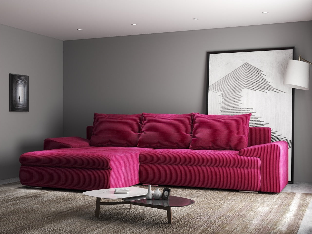 Colțar extensibil dumonde cu ladă de depozitare si sezut confortabil din spuma HR, Leonardo Zoom Rosu 260x185 cm Fabrica