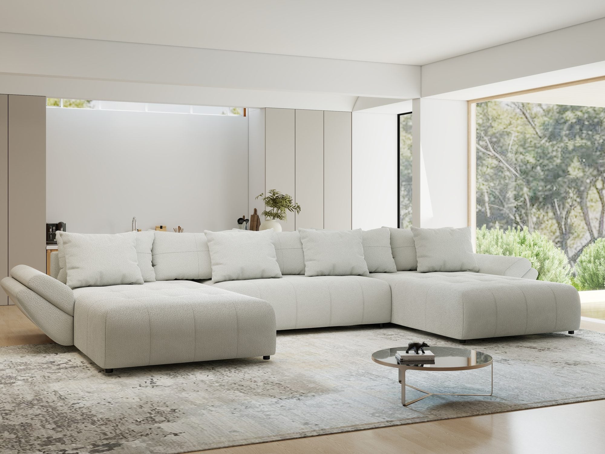 Colțar extensibil dumonde cu ladă de depozitare si sezut confortabil din spuma high-density, Berlin U Vibe Bej 03 380x180 cm