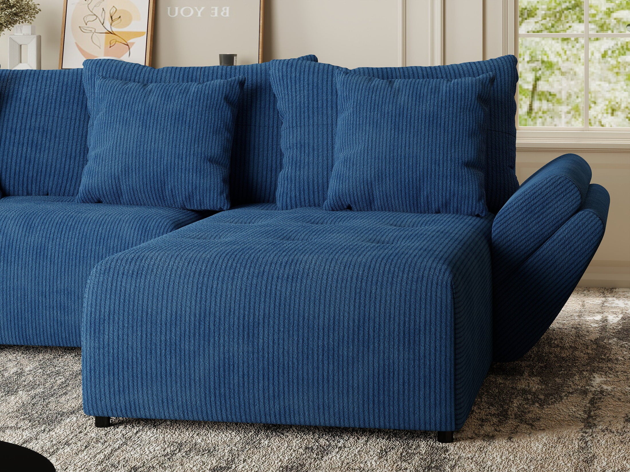 Colțar extensibil dumonde cu ladă de depozitare si sezut confortabil din spuma HR, Berlin Zoom Albastru 280x185 cm II