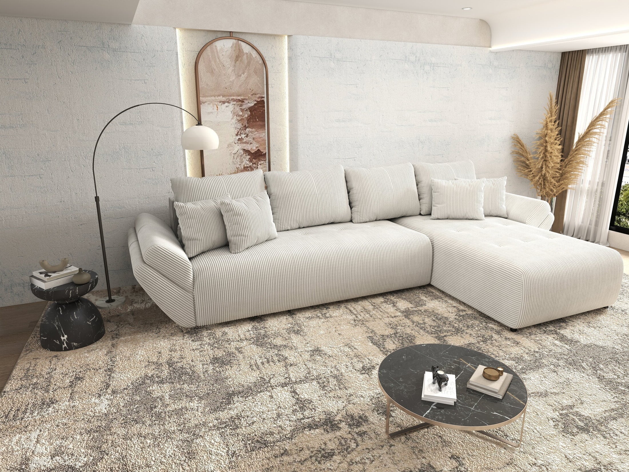 Colțar extensibil dumonde cu ladă de depozitare si sezut confortabil din spuma HR, Berlin XL Zoom Crem 350x185 cm II