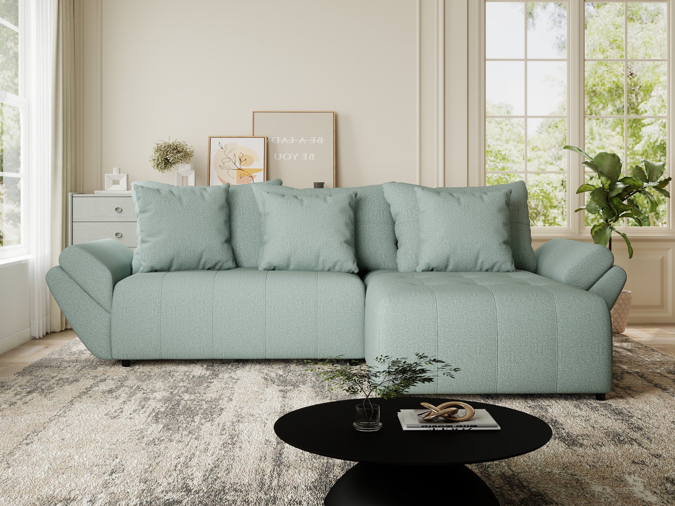 Colțar extensibil dumonde cu ladă de depozitare si sezut confortabil din spuma HR, Berlin Enjoy Verde Mint 280x185 cm II