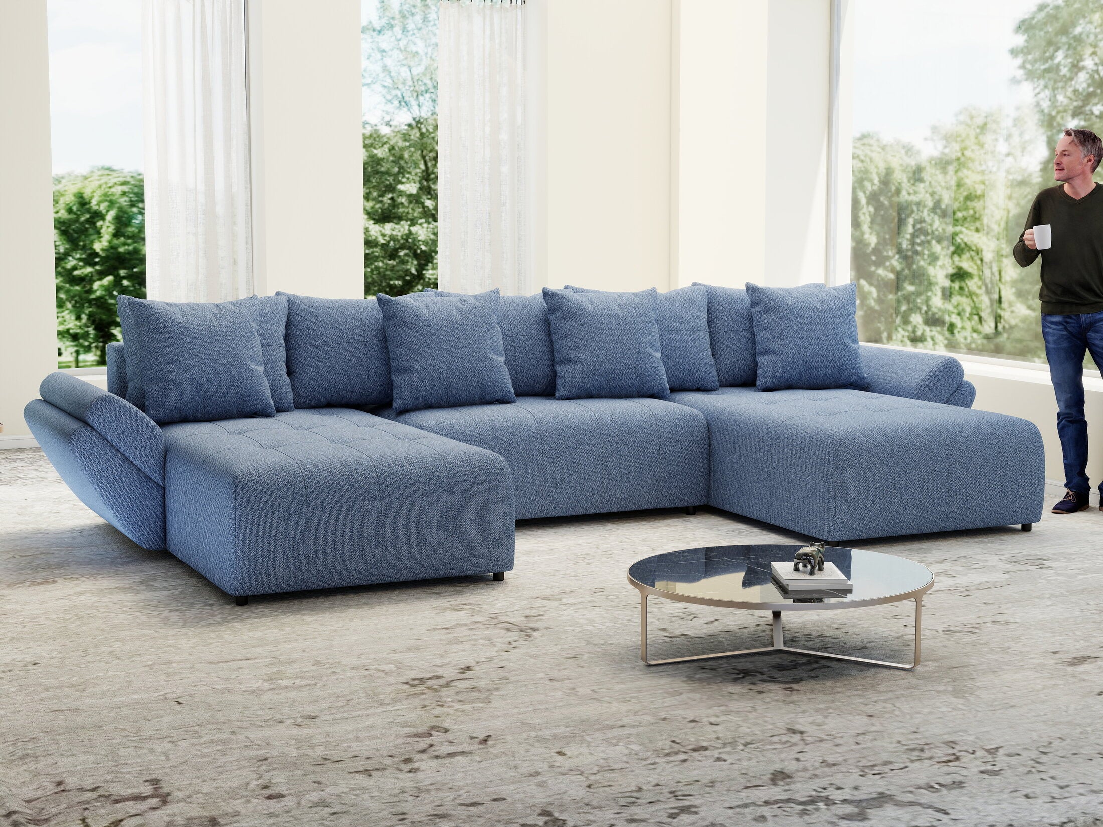 Colțar extensibil dumonde cu ladă de depozitare Berlin U Enjoy Blue 400x185 cm
