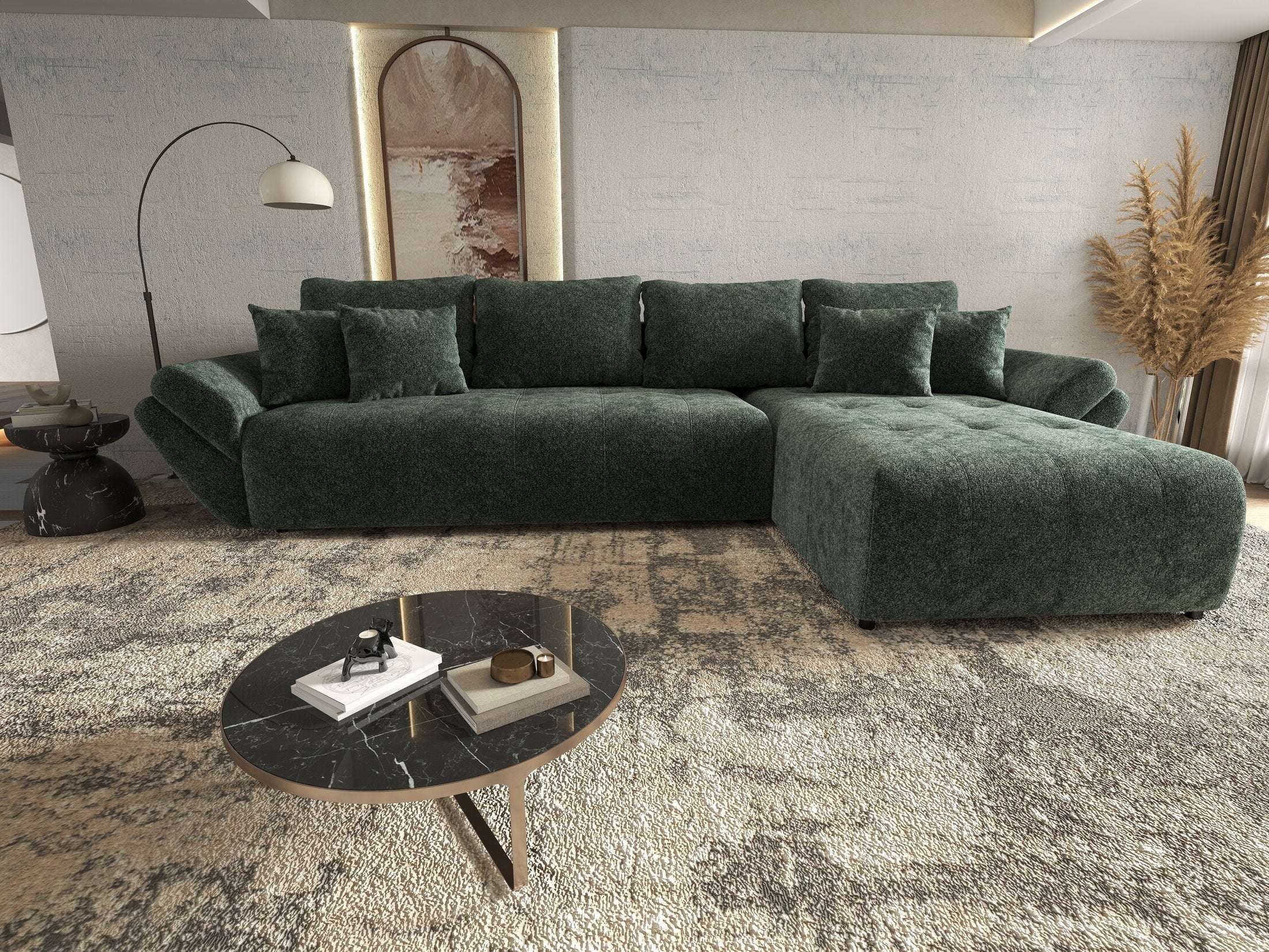 Colțar extensibil dumonde cu ladă de depozitare si sezut confortabil din spuma HR, Berlin XL Euphoria Green 350x185 cm II