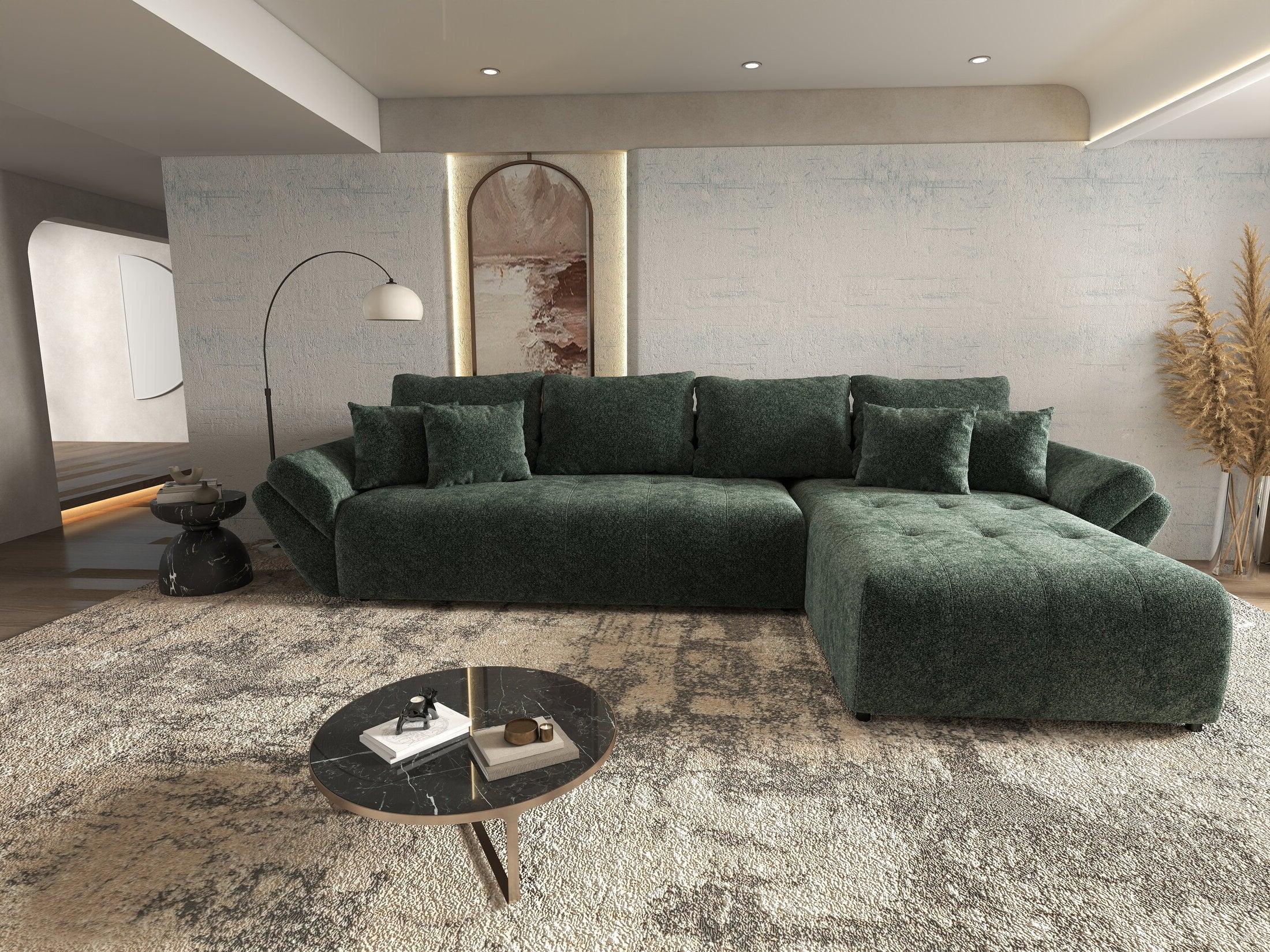 Colțar extensibil dumonde cu ladă de depozitare si sezut confortabil din spuma HR, Berlin XL Euphoria Green 350x185 cm II