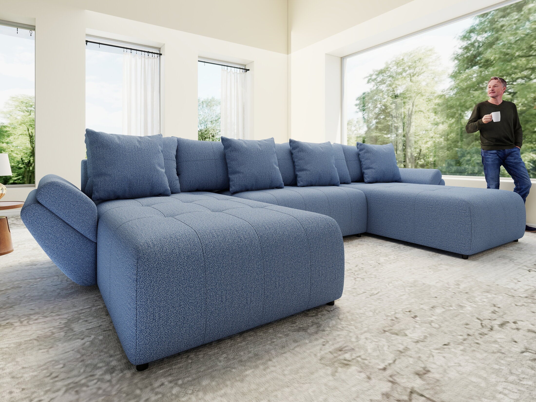 Colțar extensibil dumonde cu ladă de depozitare Berlin U Enjoy Blue 400x185 cm