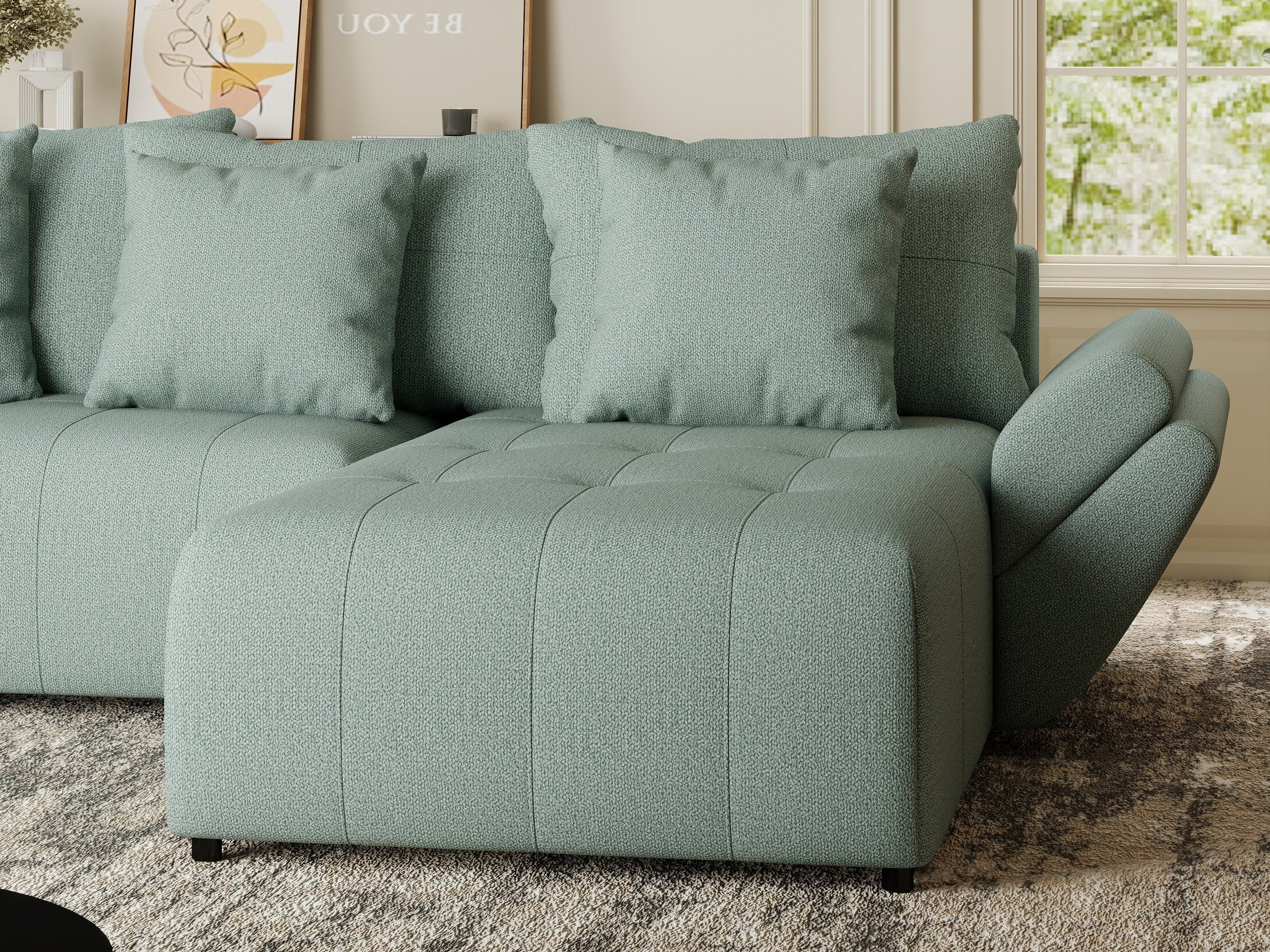 Colțar extensibil dumonde cu ladă de depozitare si sezut confortabil din spuma HR, Berlin Enjoy Verde Mint 280x185 cm II