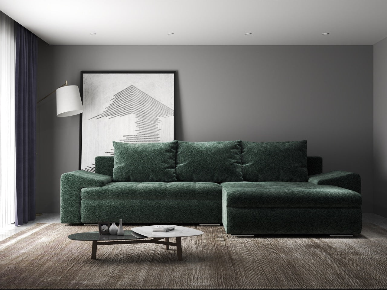 Colțar extensibil dumonde cu ladă de depozitare si sezut confortabil din spuma HR, Leonardo Euphoria Verde 260x185 cm II Fabrica