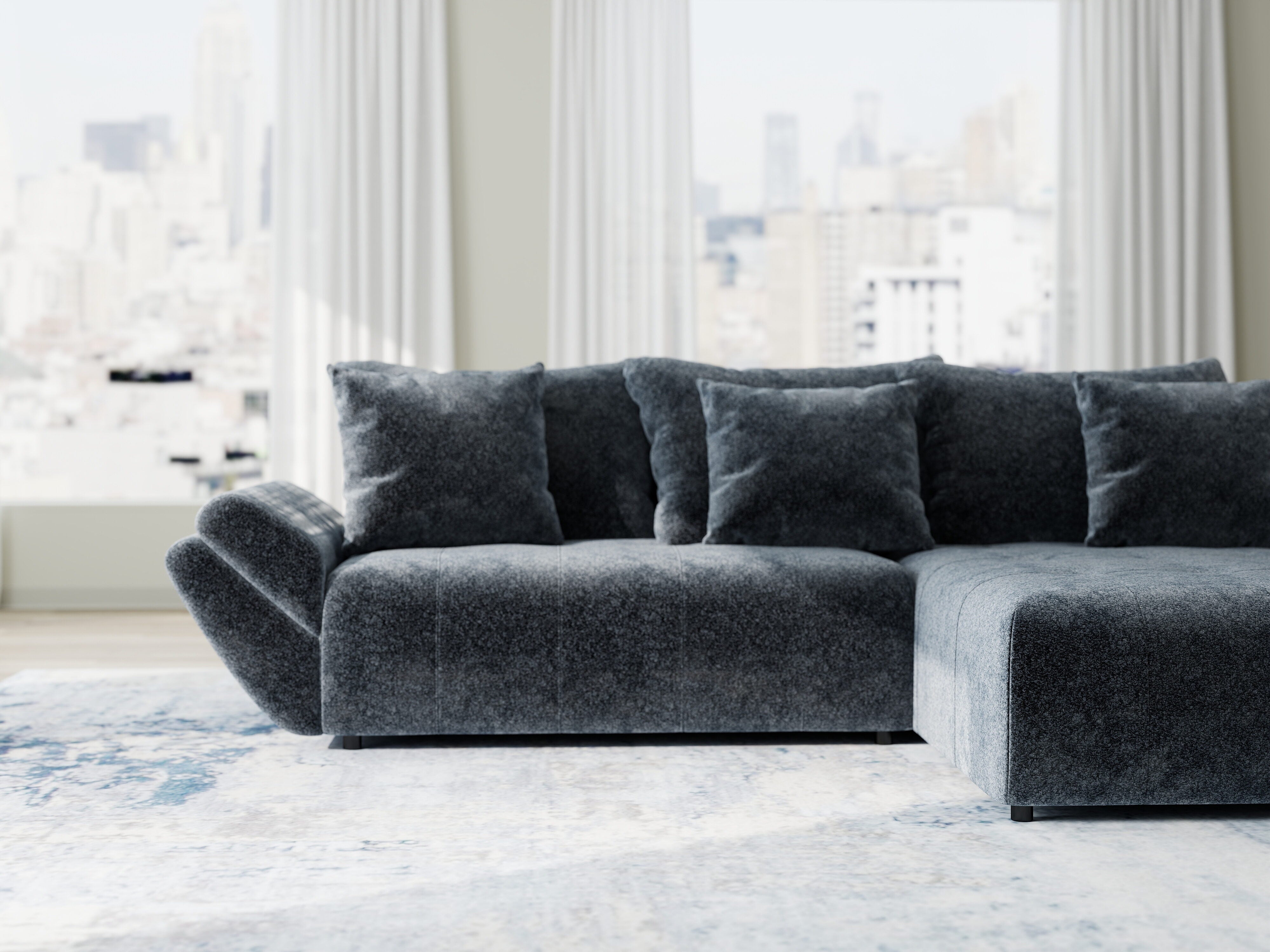 Colțar extensibil dumonde cu ladă de depozitare si sezut confortabil din spuma HR, Berlin Euphoria Gri Grafit 280x185 cm II