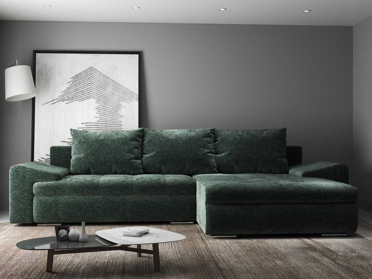 Colțar extensibil dumonde cu ladă de depozitare si sezut confortabil din spuma HR, Leonardo Euphoria Verde 260x185 cm II Fabrica