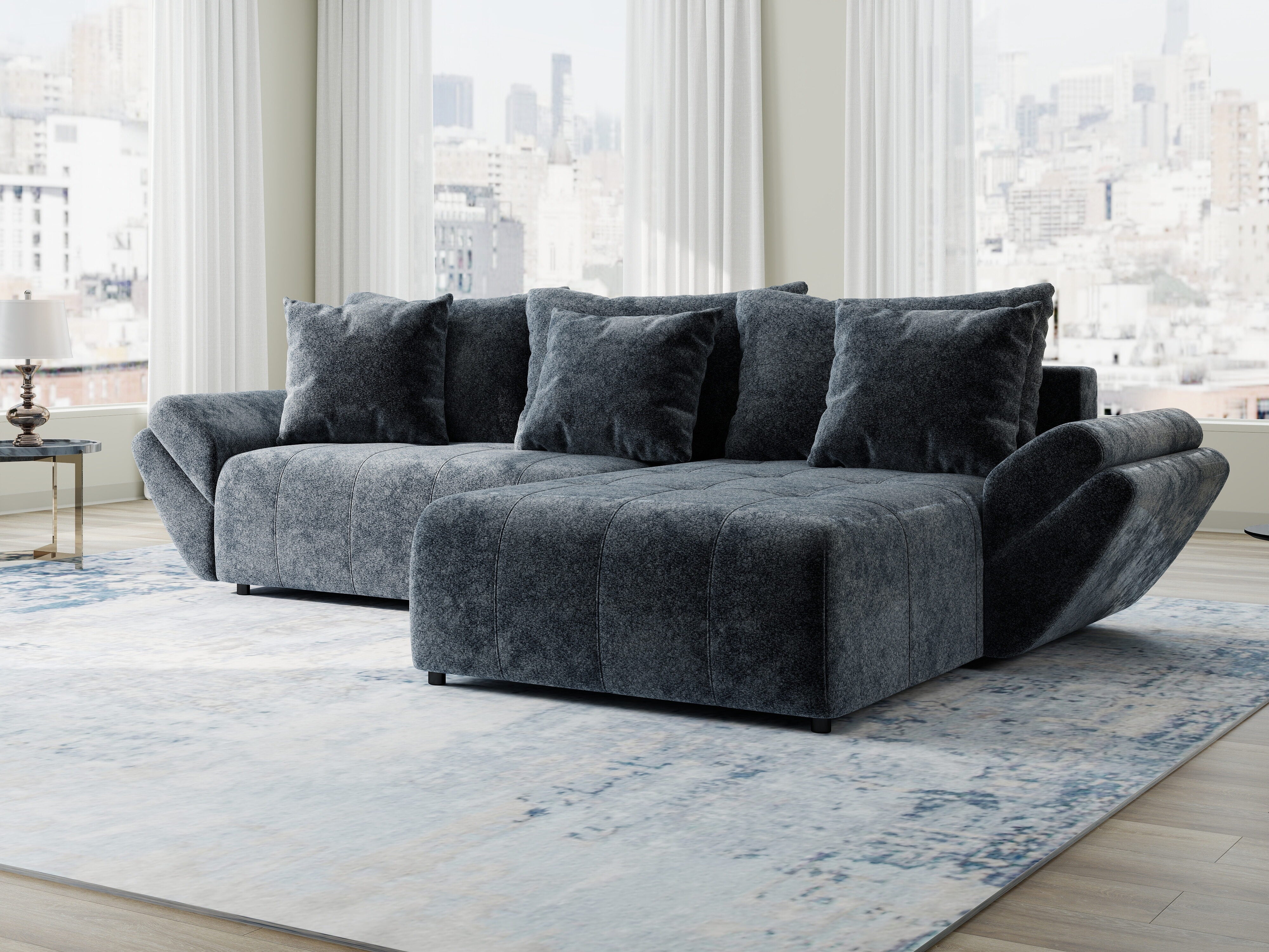 Colțar extensibil dumonde cu ladă de depozitare si sezut confortabil din spuma HR, Berlin Euphoria Gri Grafit 280x185 cm II