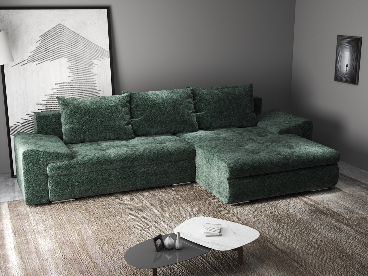 Colțar extensibil dumonde cu ladă de depozitare si sezut confortabil din spuma HR, Leonardo Euphoria Verde 260x185 cm II Fabrica