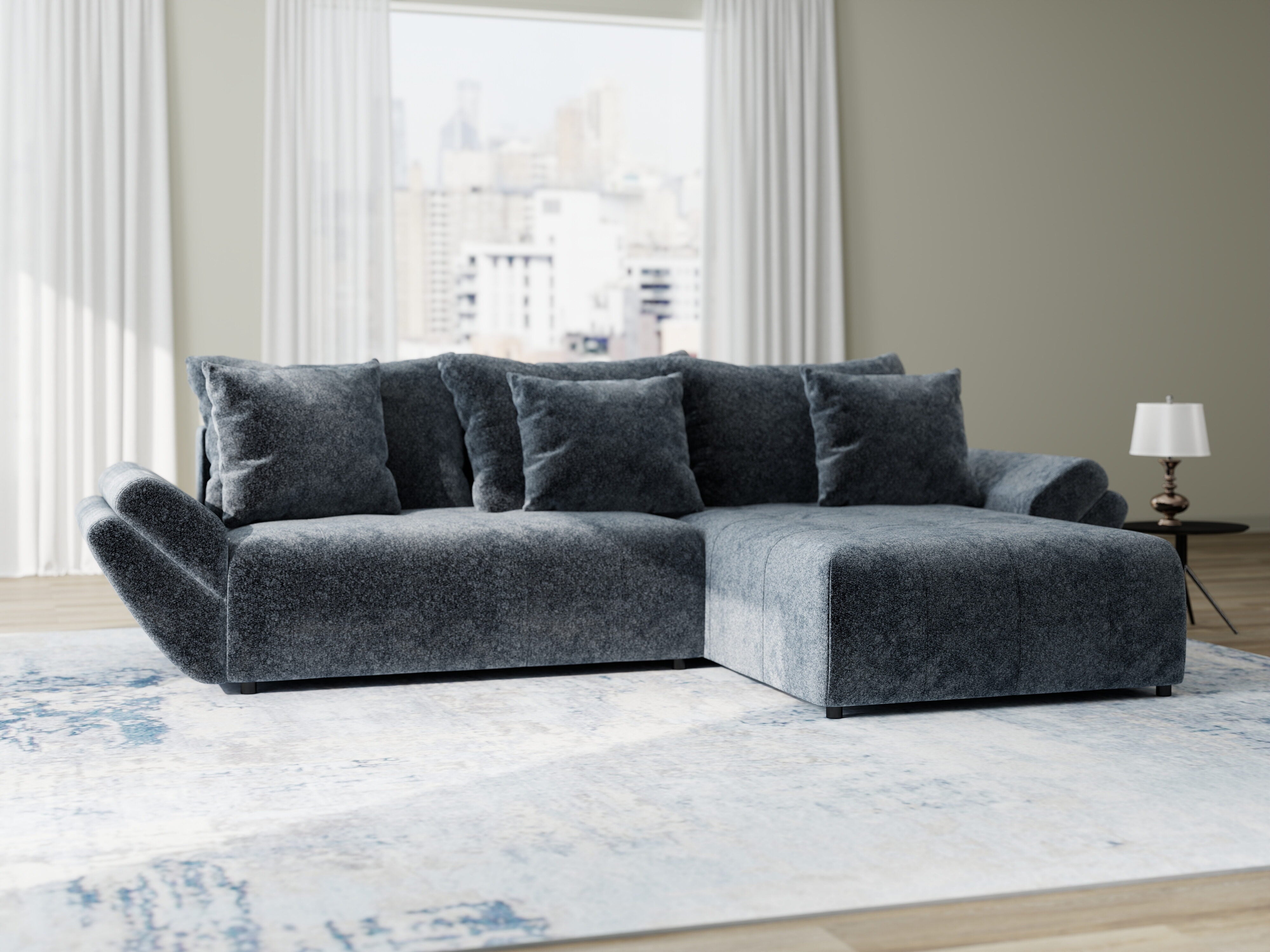 Colțar extensibil dumonde cu ladă de depozitare si sezut confortabil din spuma HR, Berlin Euphoria Gri Grafit 280x185 cm II