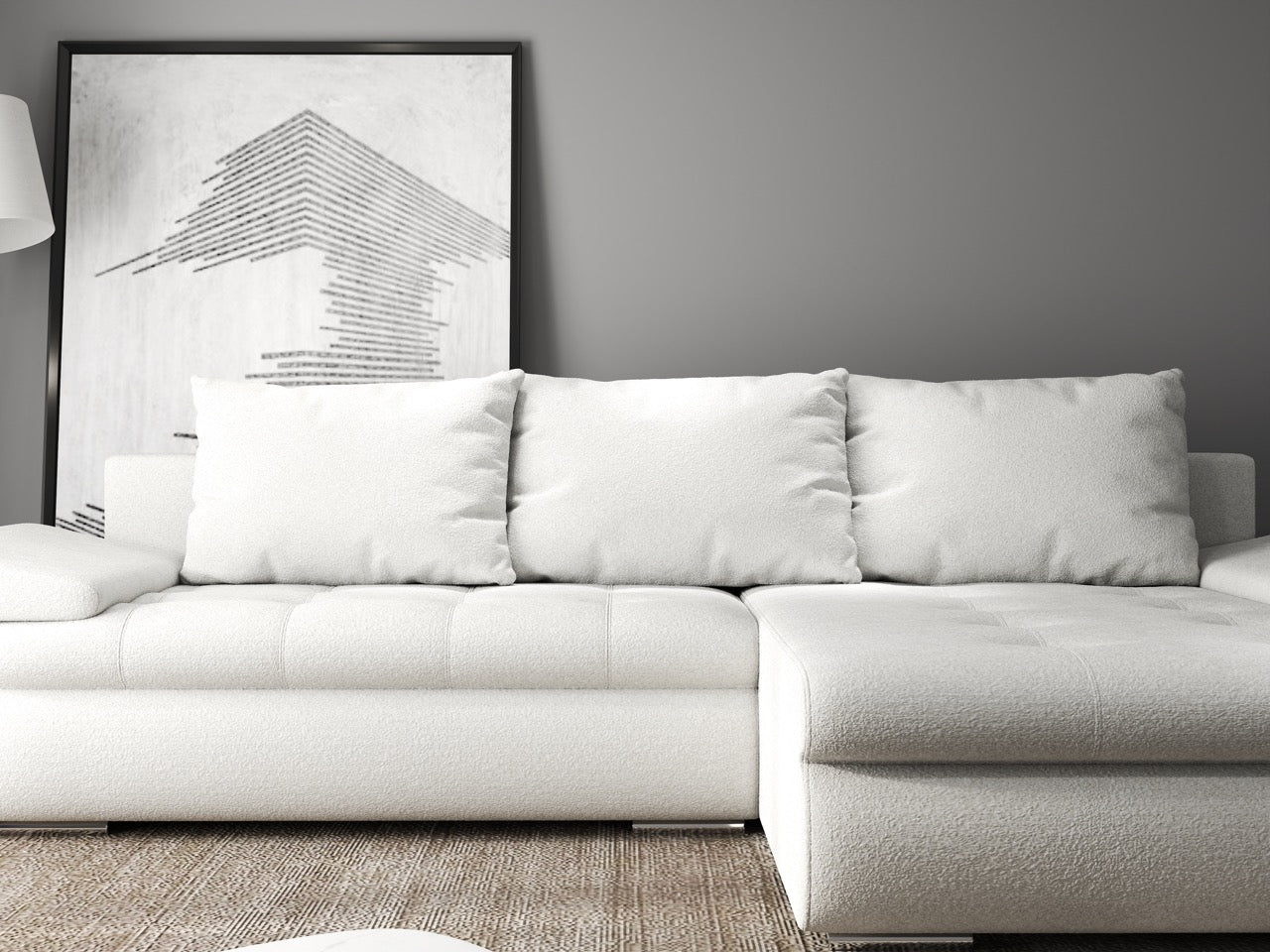 Colțar extensibil dumonde cu ladă de depozitare si sezut confortabil din spuma HR, Leonardo Euphoria Ivory 260x185 cm II Fabrica