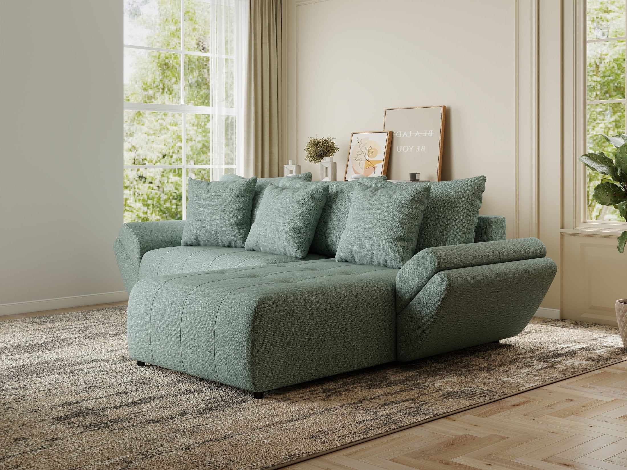 Colțar extensibil dumonde cu ladă de depozitare si sezut confortabil din spuma HR, Berlin Enjoy Verde Mint 280x185 cm II