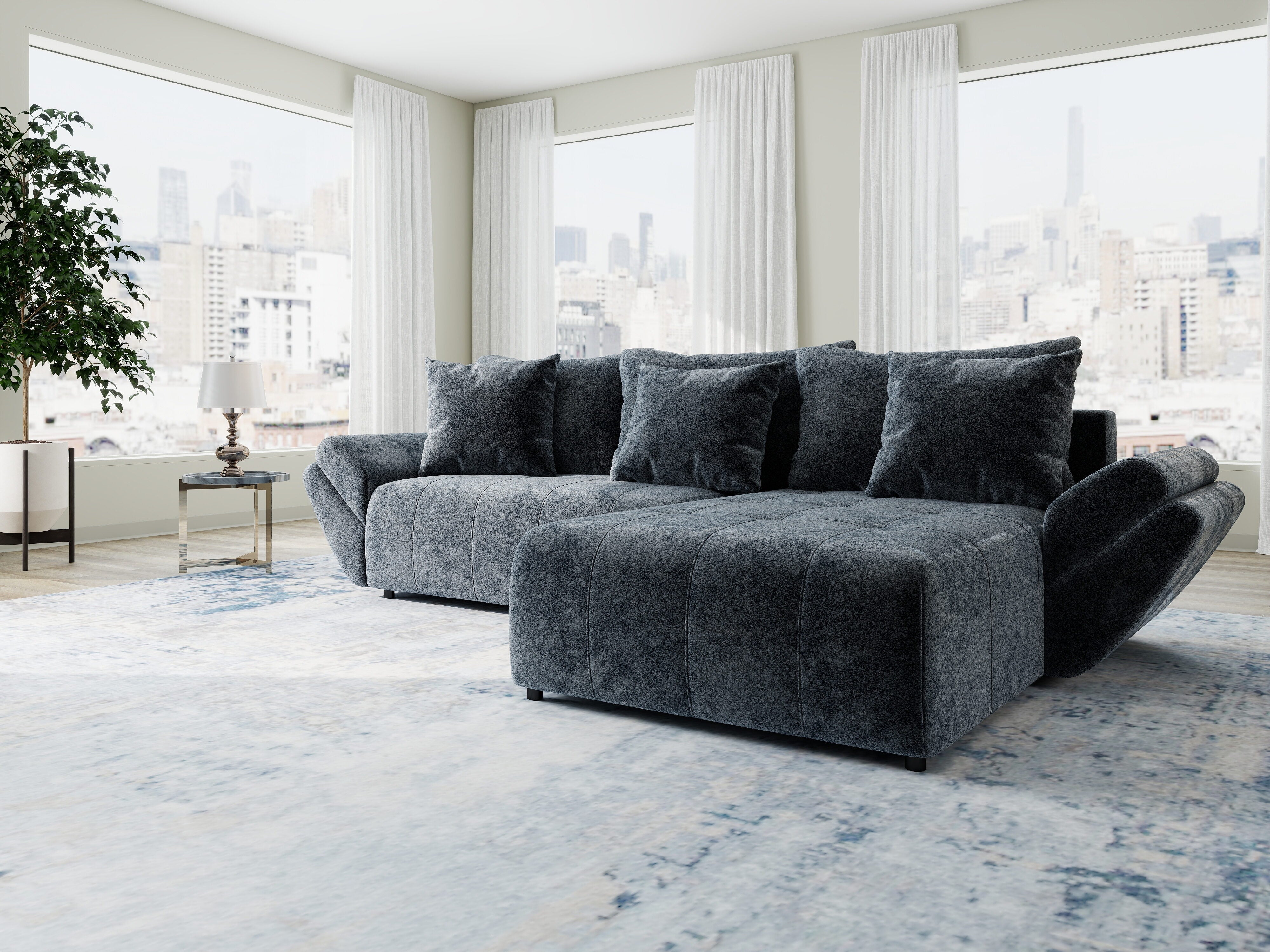 Colțar extensibil dumonde cu ladă de depozitare si sezut confortabil din spuma HR, Berlin Euphoria Gri Grafit 280x185 cm II