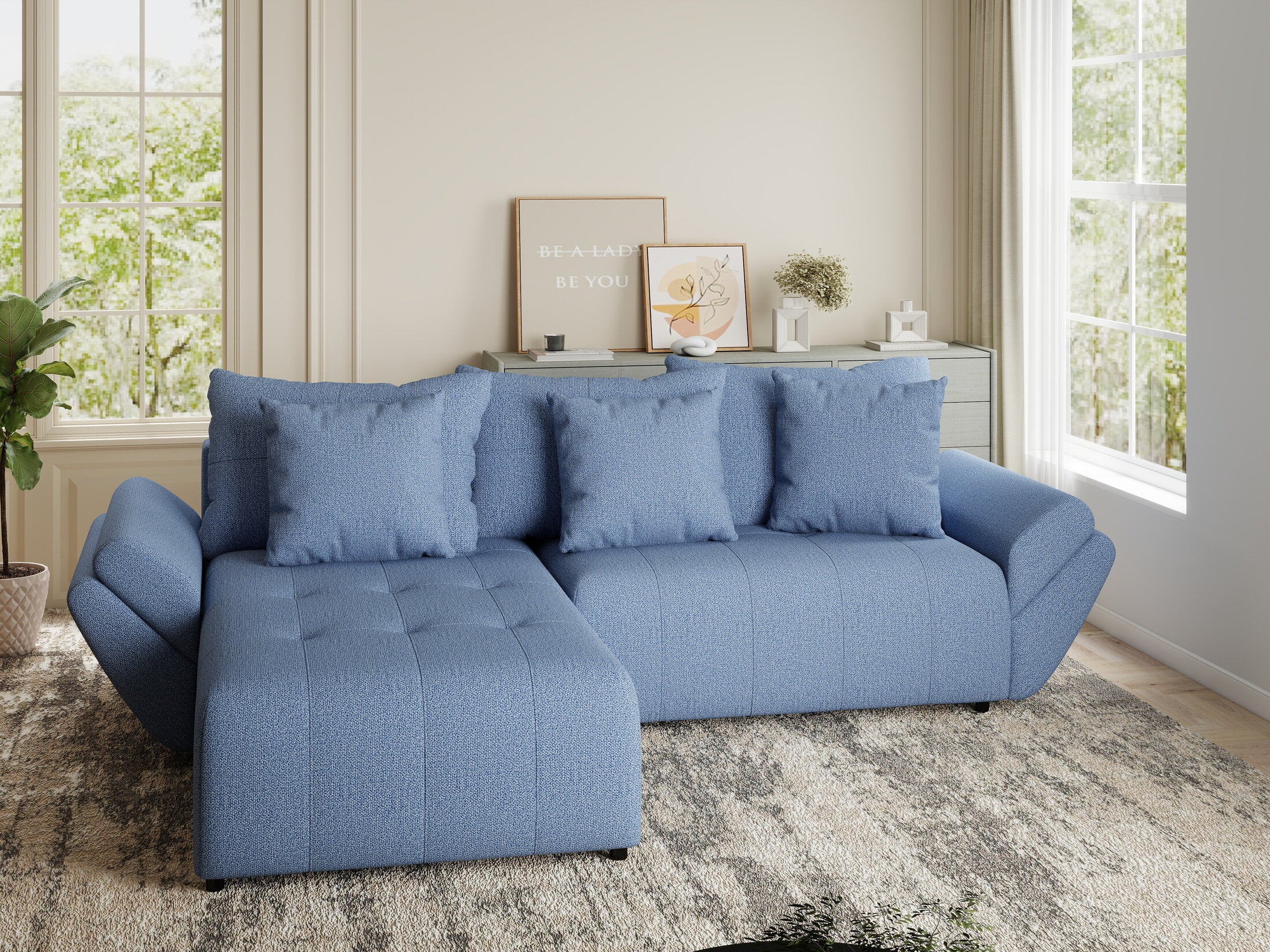 Colțar extensibil dumonde cu ladă de depozitare si sezut confortabil din spuma HR, Berlin Enjoy Albastru 280x185 cm