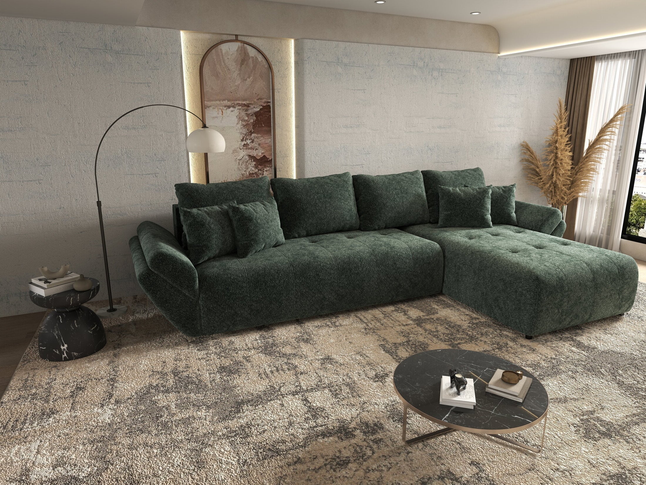 Colțar extensibil dumonde cu ladă de depozitare si sezut confortabil din spuma HR, Berlin XL Euphoria Green 350x185 cm II