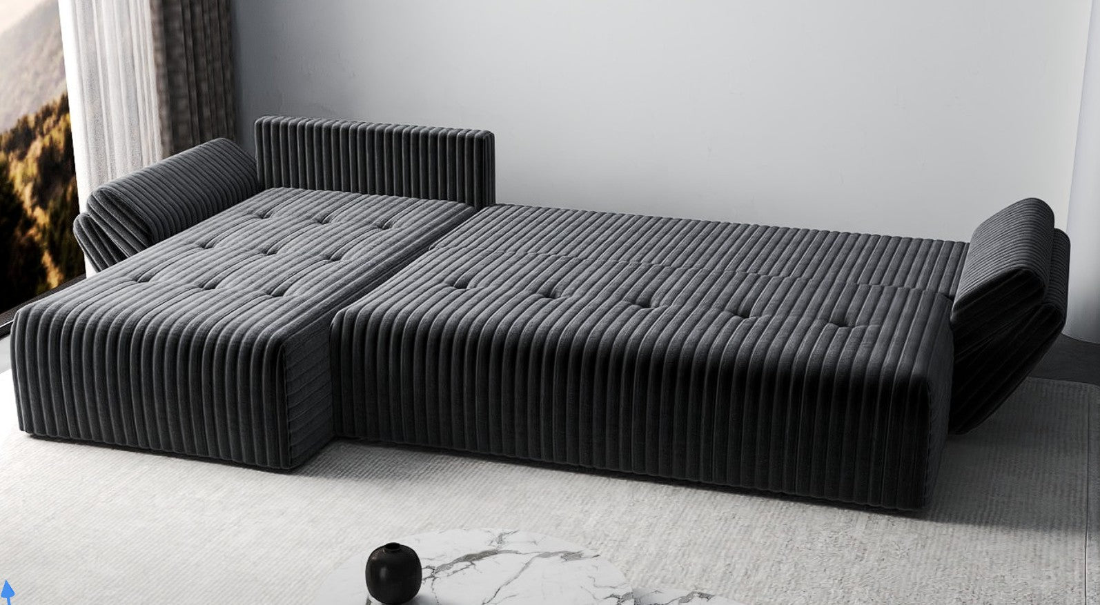 Colțar extensibil dumonde cu ladă de depozitare si sezut confortabil din spuma HR, Berlin XL Ambience Grey 350x185 cm Fabrica