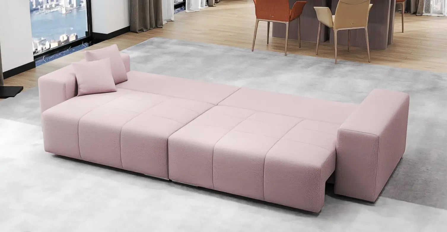 Canapea extensibilă dumonde cu ladă de depozitare si sezut confortabil din spuma HR, Marbela Pink XXL 295x100 cm Fabrica