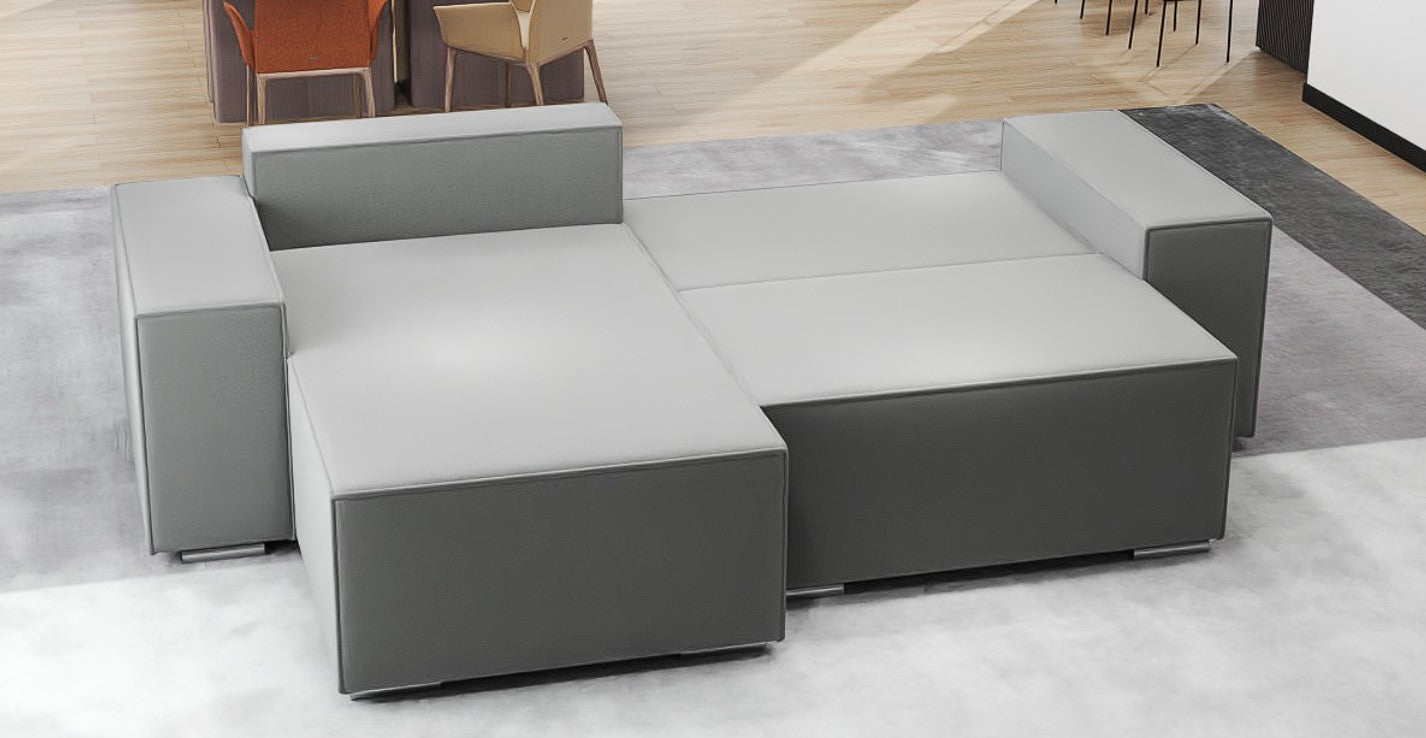 Colțar extensibil dumonde cu ladă de depozitare si sezut confortabil din spuma HR, Dream Royal Gri 290x185 cm Fabrica