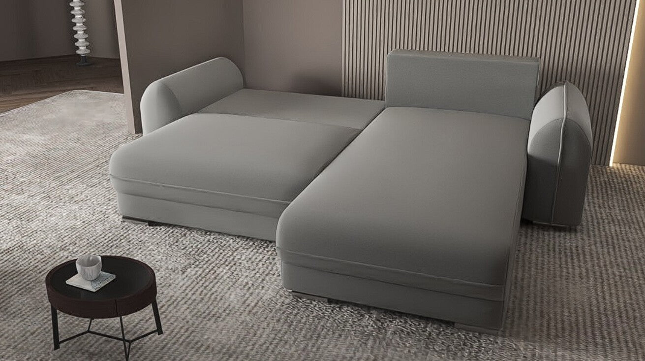 Colțar extensibil dumonde cu ladă de depozitare si sezut confortabil din spuma HR, Denver Royal Gri 275x185 cm II Fabrica