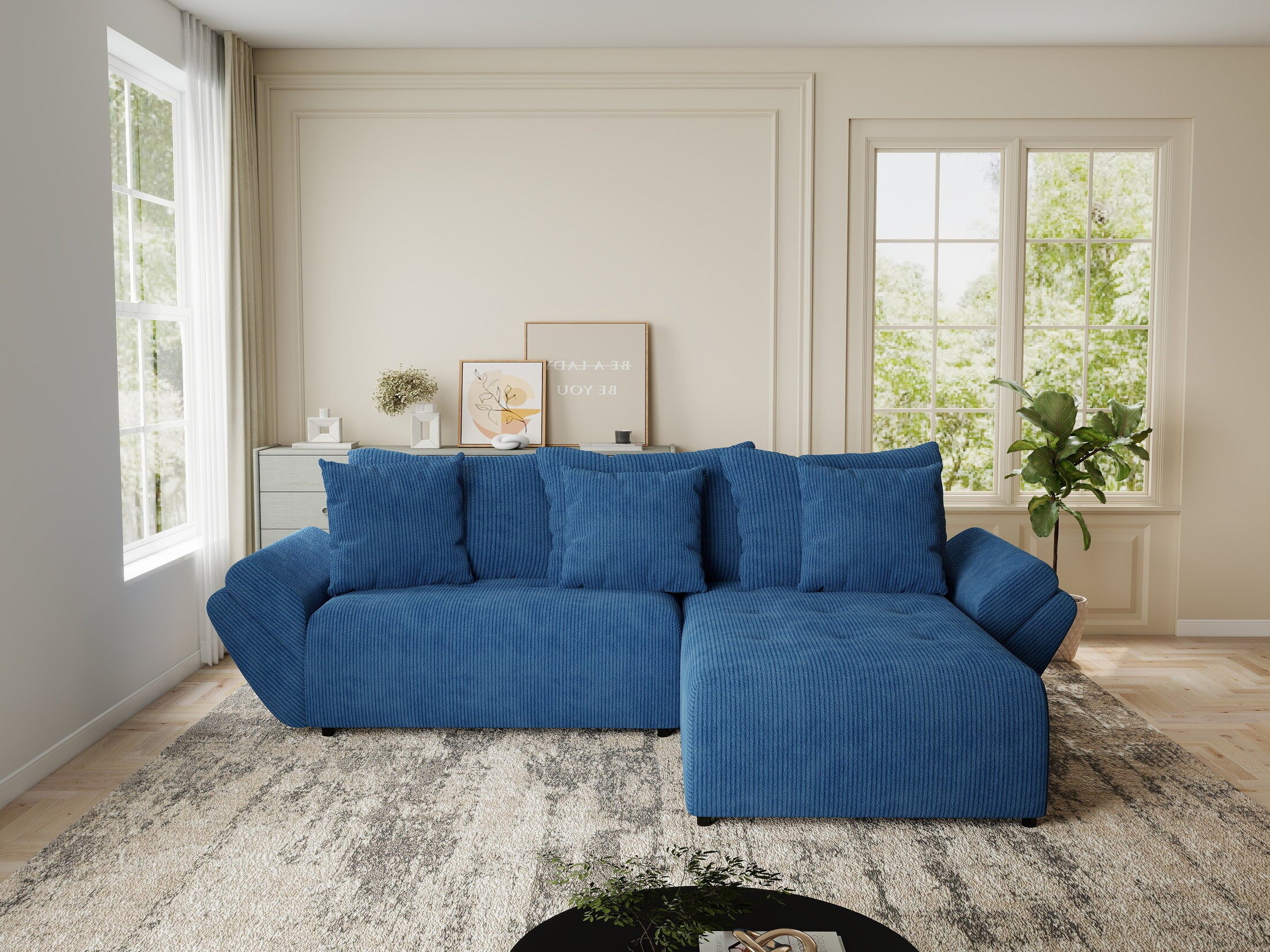 Colțar extensibil dumonde cu ladă de depozitare si sezut confortabil din spuma HR, Berlin Zoom Albastru 280x185 cm II