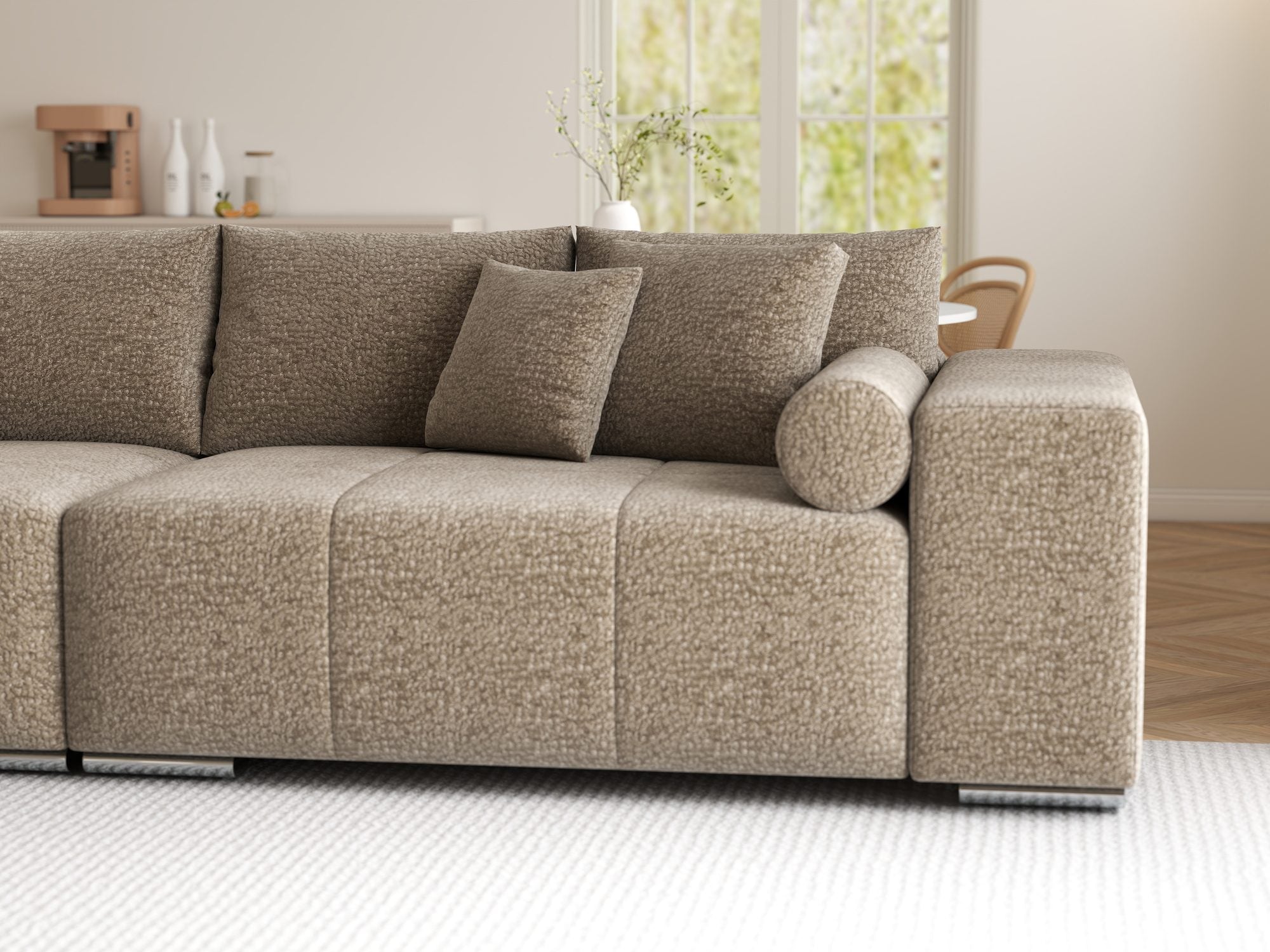Canapea extensibilă dumonde cu ladă de depozitare si sezut confortabil din spuma high-density, Marbela XXL Jaguar Maro Cappuccino 8 290x100 cm