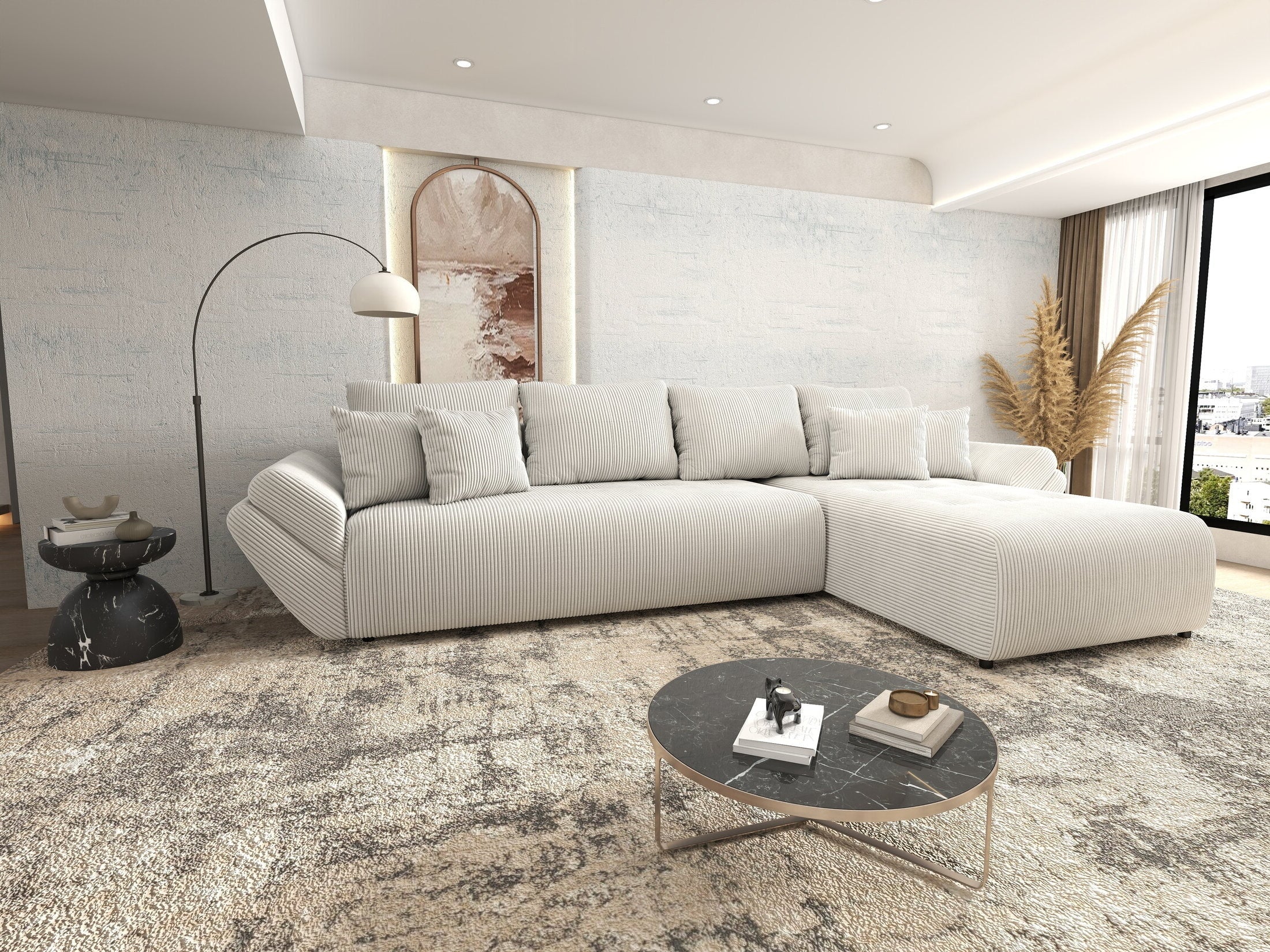 Colțar extensibil dumonde cu ladă de depozitare si sezut confortabil din spuma HR, Berlin XL Zoom Crem 350x185 cm II