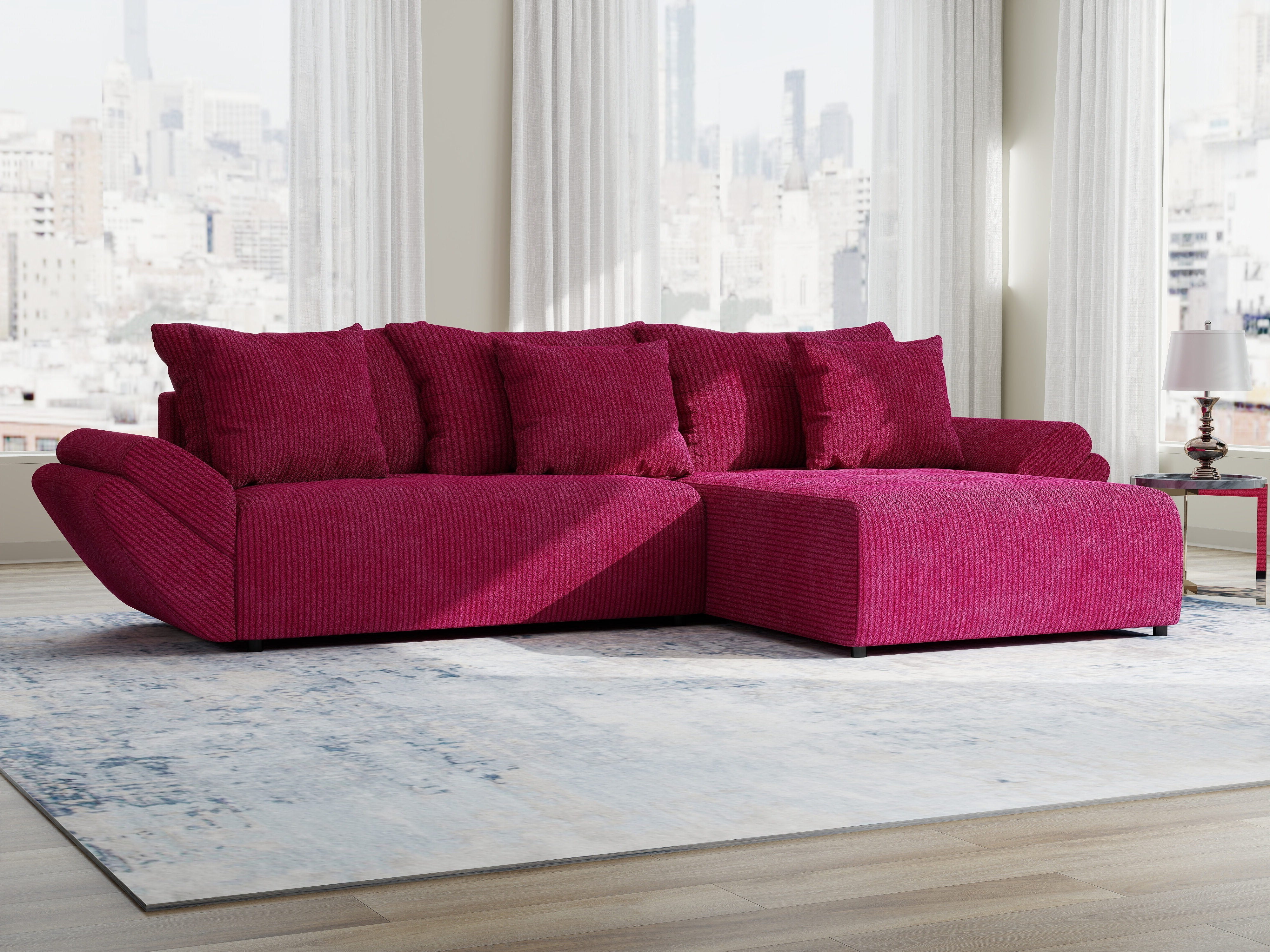 Colțar extensibil dumonde cu ladă de depozitare si sezut confortabil din spuma HR, Berlin Zoom Rosu 280x185 cm II