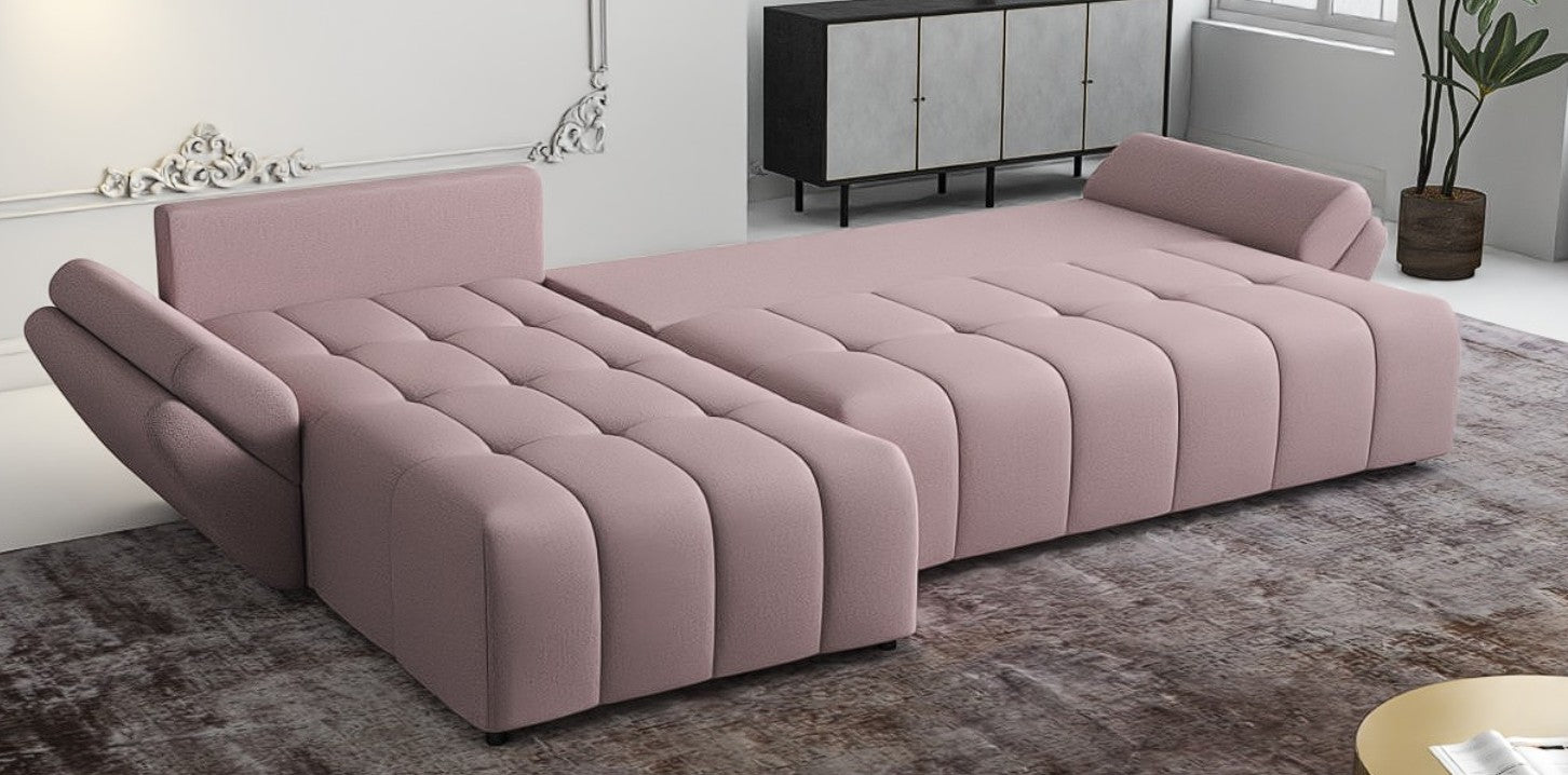 Colțar extensibil dumonde cu ladă de depozitare si sezut confortabil din spuma HR, Berlin XL Enjoy Flamingo 350x185 cm Fabrica