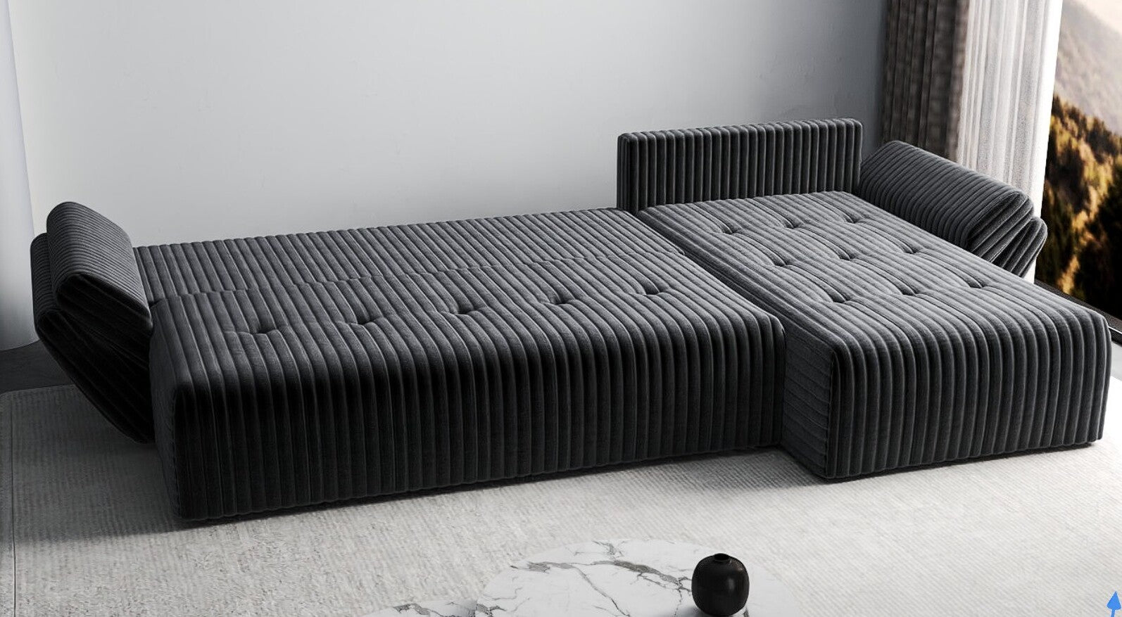 Colțar extensibil dumonde cu ladă de depozitare si sezut confortabil din spuma HR, Berlin XL Ambience Grey II 350x185 cm Fabrica