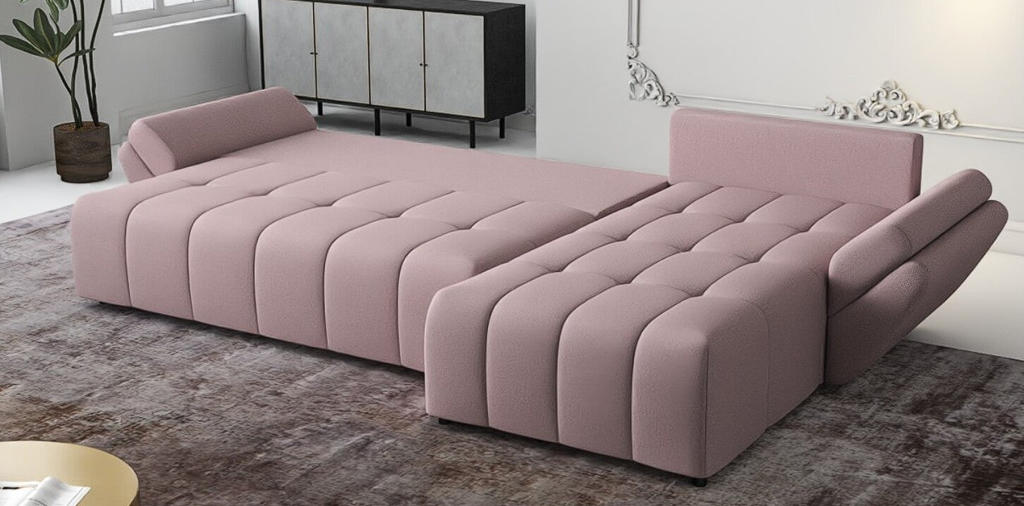 Colțar extensibil dumonde cu ladă de depozitare si sezut confortabil din spuma HR, Berlin XL Enjoy Flamingo 350x185 cm II Fabrica