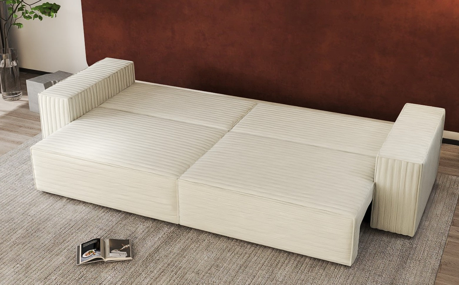 Canapea extensibilă dumonde cu ladă de depozitare si sezut confortabil din spuma HR, Dream Ambience Ivory 310x100 cm Fabrica