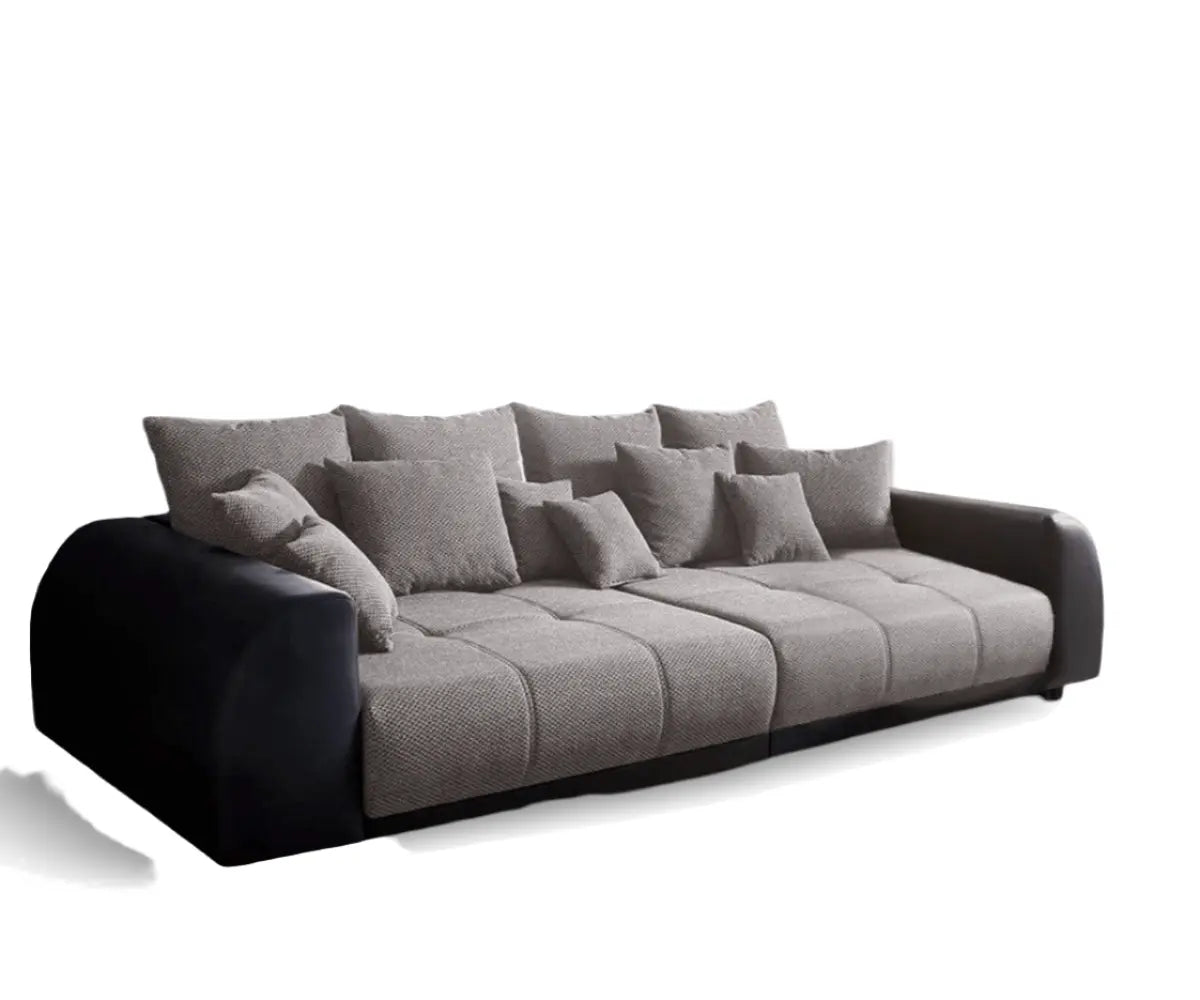 Canapea extensibilă dumonde cu 2 lăzi de depozitare si sezut confortabil din spuma HR, Verona Magma Black 310x100 cm cu taburet inclus