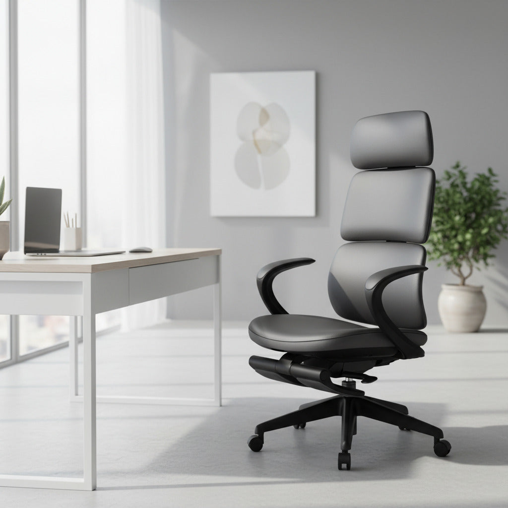 Scaun ergonomic profesional modern Neo dumonde, cotiere ultra moi, mecanism multifunctional inclinare/blocare, suport picioare, negru