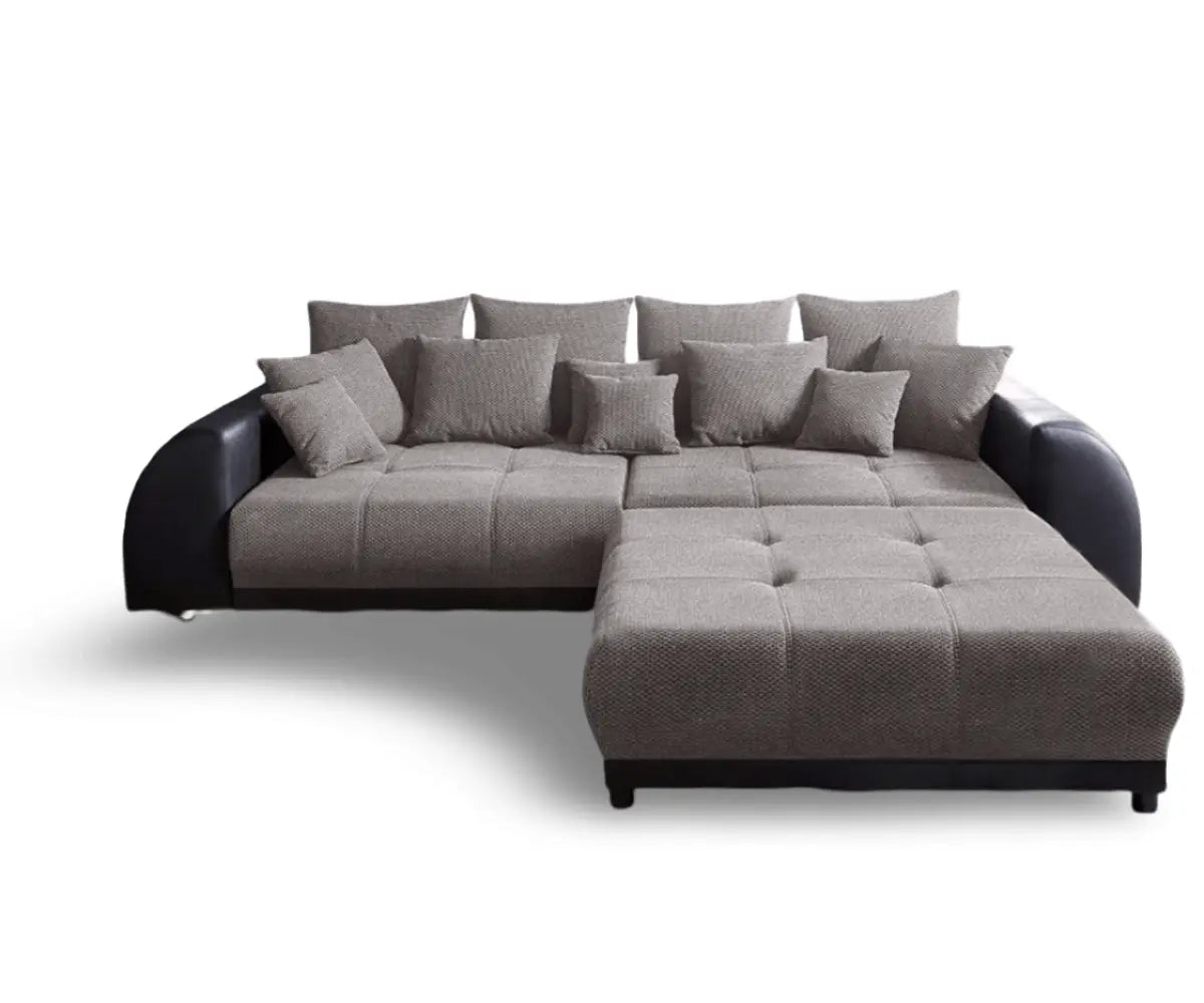 Canapea extensibilă dumonde cu 2 lăzi de depozitare si sezut confortabil din spuma HR, Verona Magma Black 310x100 cm cu taburet inclus