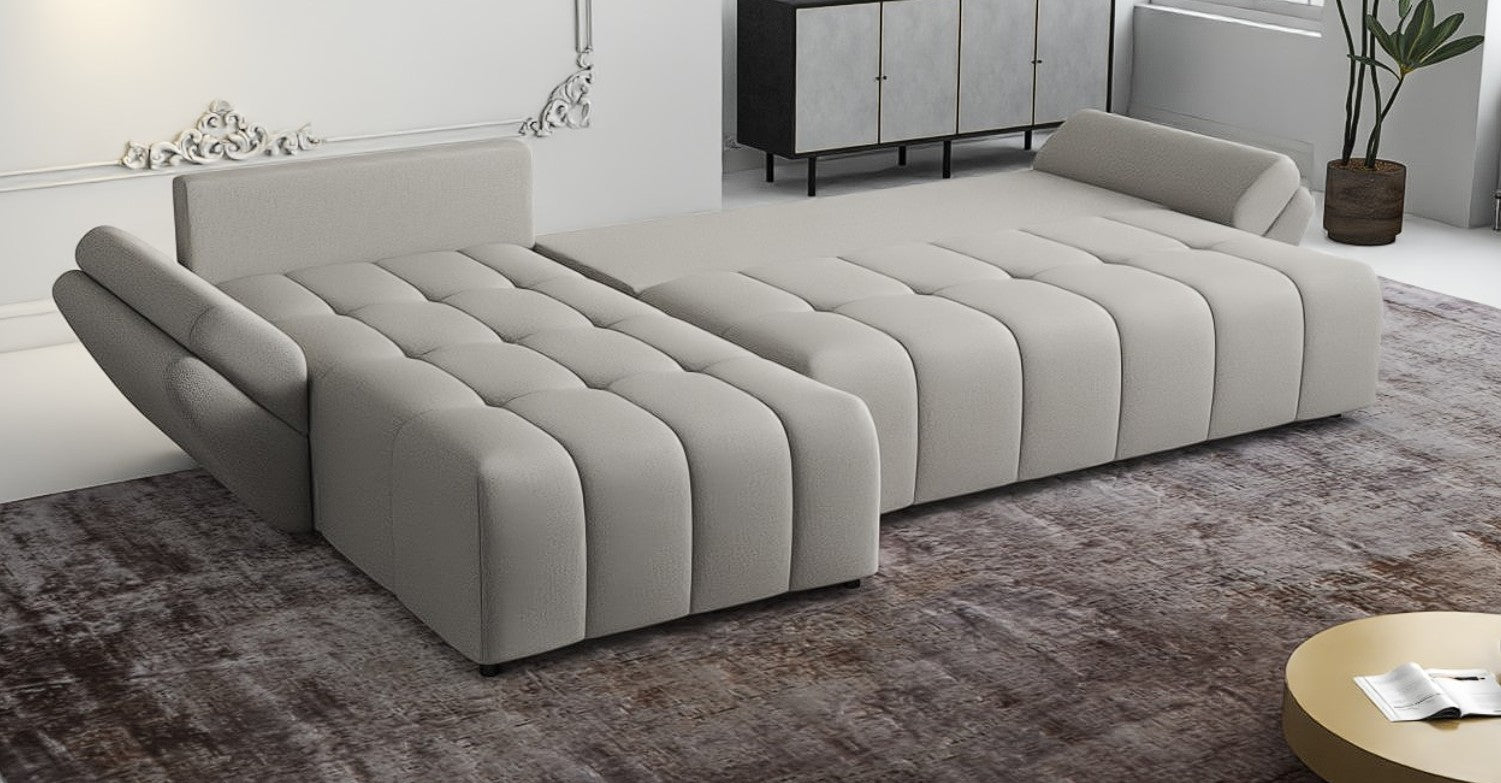 Colțar extensibil dumonde cu ladă de depozitare si sezut confortabil din spuma HR, Berlin XL Enjoy Beige 350x185 cm Fabrica