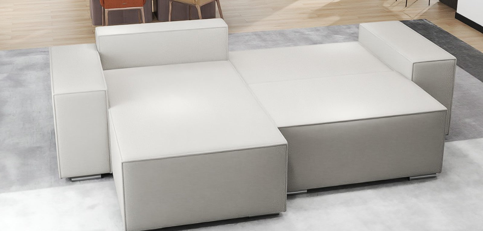 Colțar extensibil dumonde cu ladă de depozitare si sezut confortabil din spuma HR, Dream Enjoy Bej 290x185 cm Fabrica