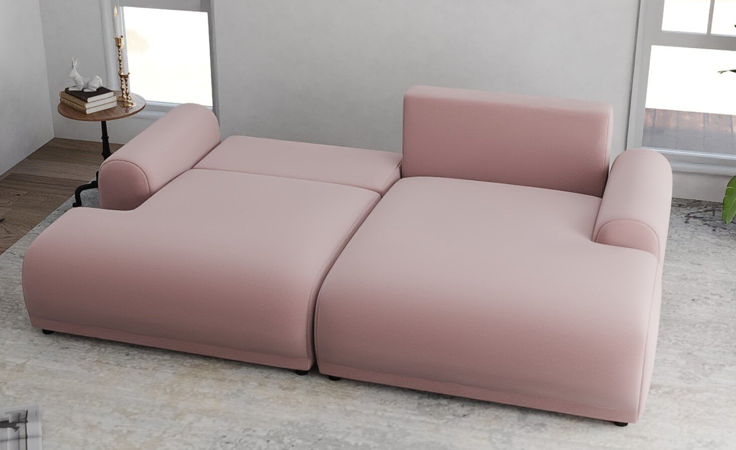 Colțar extensibil dumonde cu ladă de depozitare și șezut confortabil din spumă HR, Carlo Royal Roz 240x145 cm II