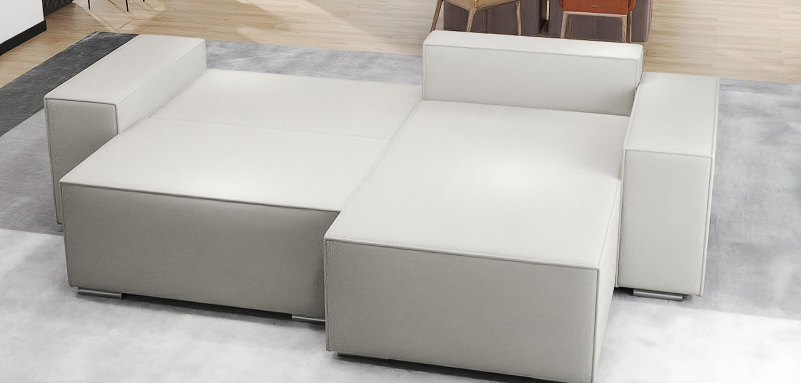 Colțar extensibil dumonde cu ladă de depozitare si sezut confortabil din spuma HR, Dream Enjoy Bej 290x185 cm II Fabrica