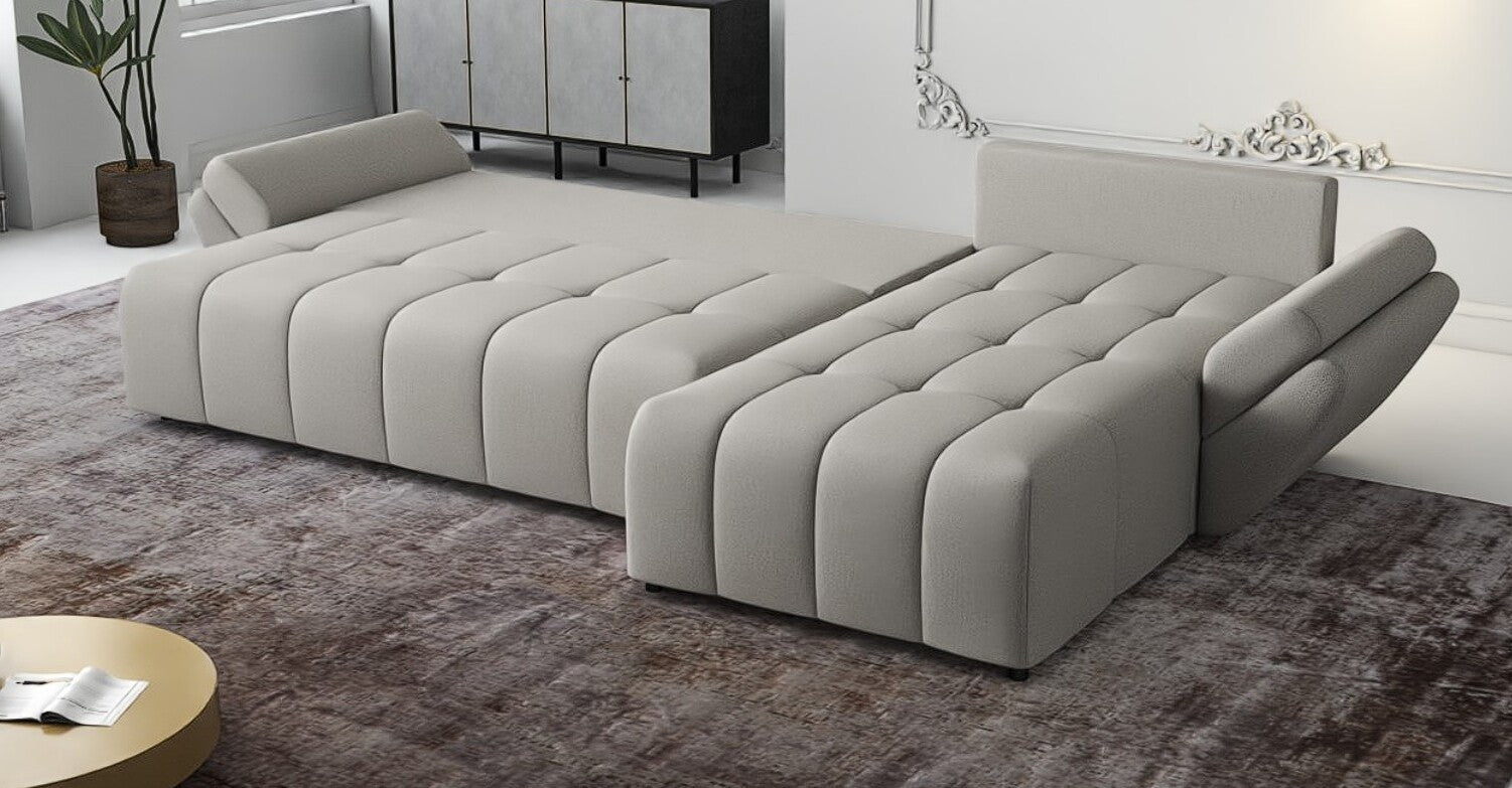 Colțar extensibil dumonde cu ladă de depozitare si sezut confortabil din spuma HR, Berlin XL Enjoy Beige 350x185 cm II Fabrica