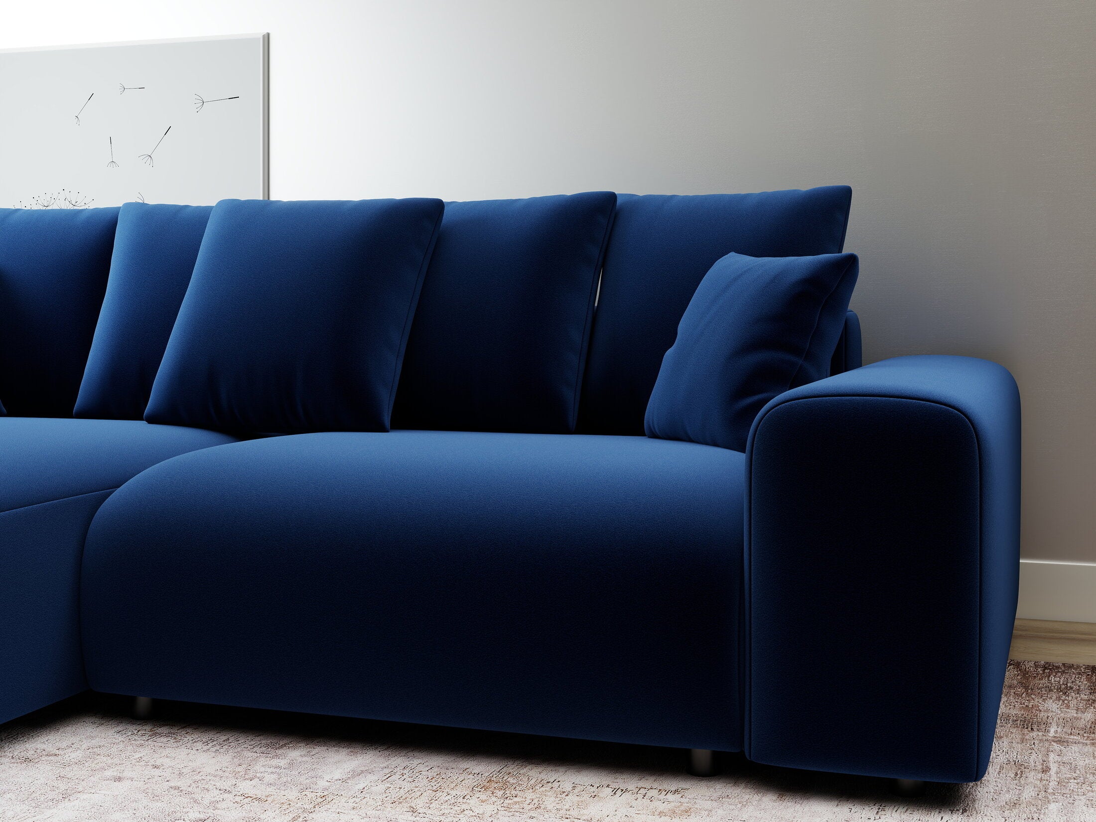 Colțar extensibil dumonde cu ladă de depozitare și șezut confortabil din spumă HR, Luma Royal Albastru Navy 255x168 cm