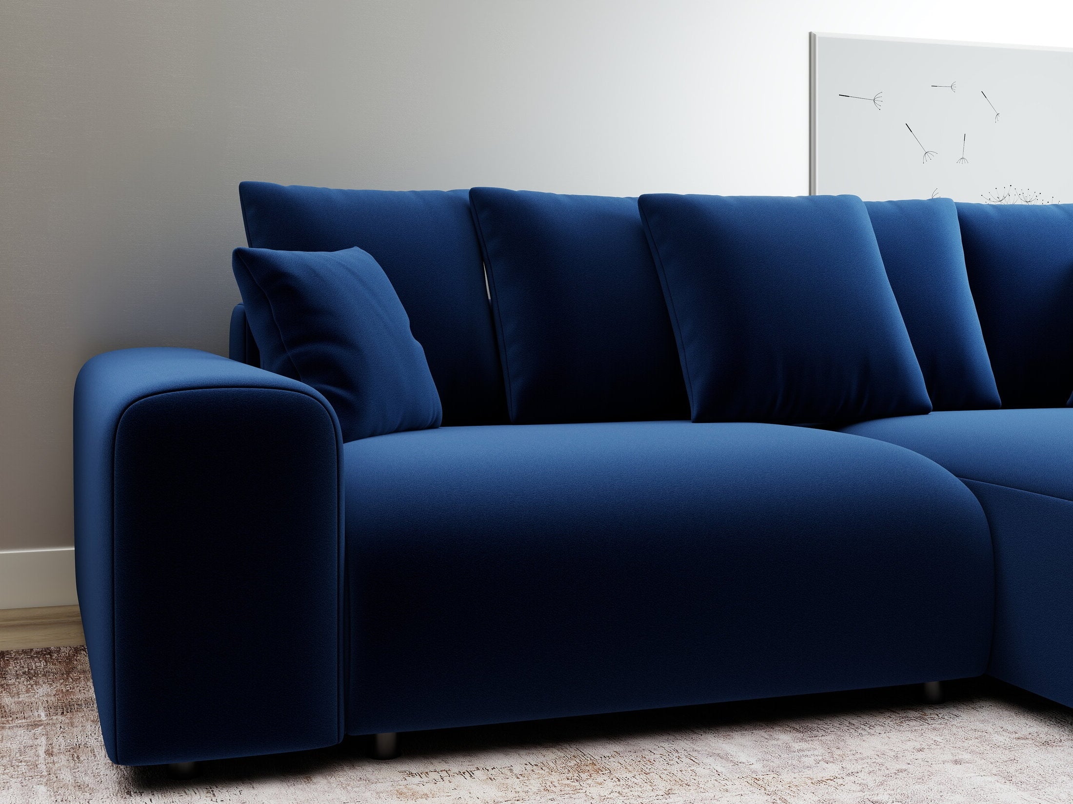 Colțar extensibil dumonde cu ladă de depozitare și șezut confortabil din spumă HR, Luma Royal Albastru Navy 255x168 cm II